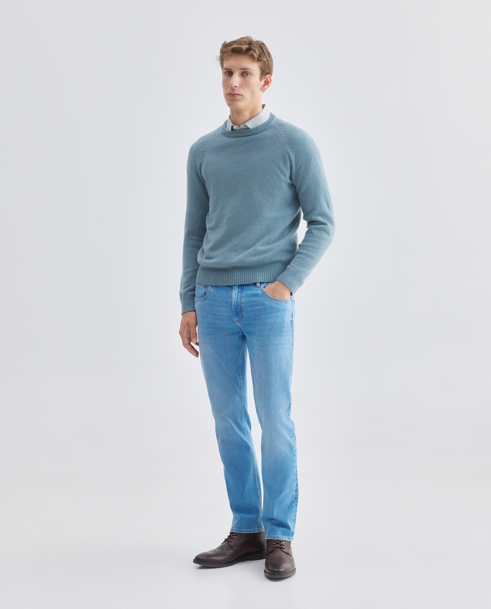 Jersey de hombre cuello caja liso Lambswool Nylon 582 Verde agua-2