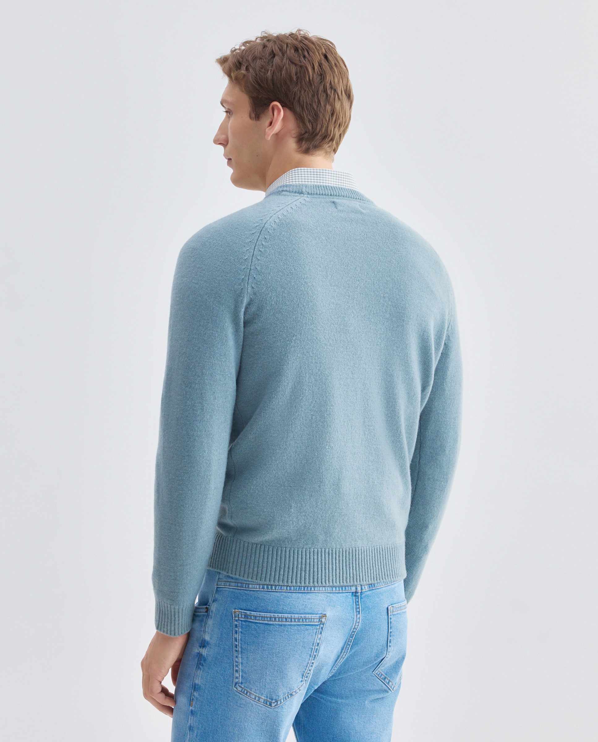 Jersey de hombre cuello caja liso Lambswool Nylon 582 Verde agua-3