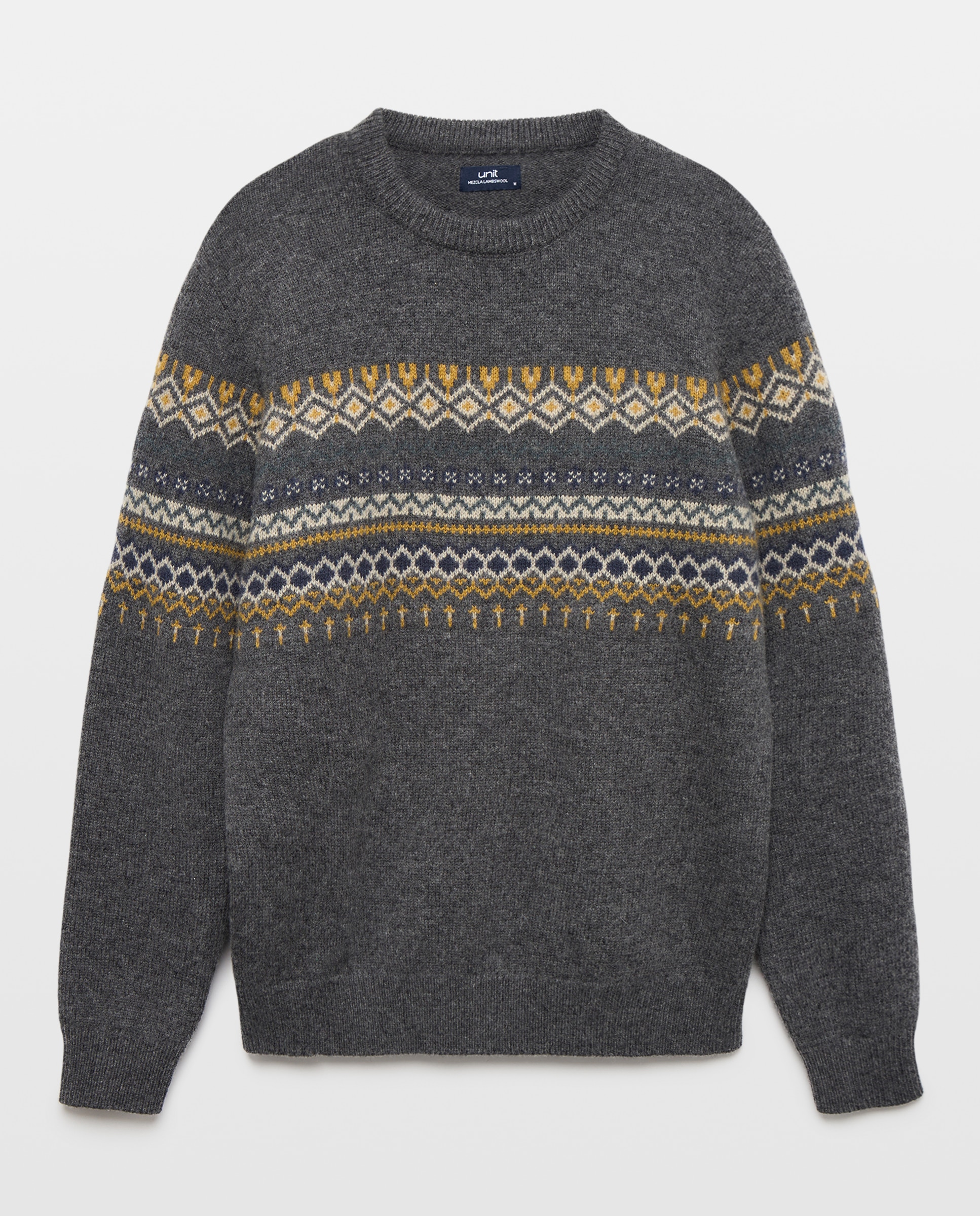 Jersey de hombre cuello caja grecas Lambswool Nylon 820 Gris medio-4