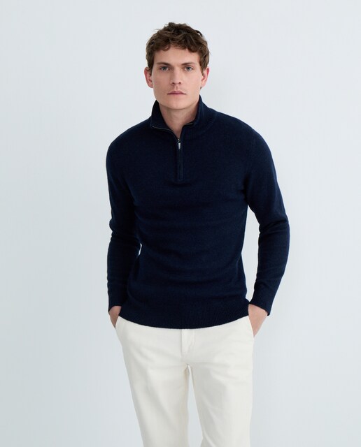 Imagen 0 de Jersey de hombre media cremallera liso Lambswool Nylon