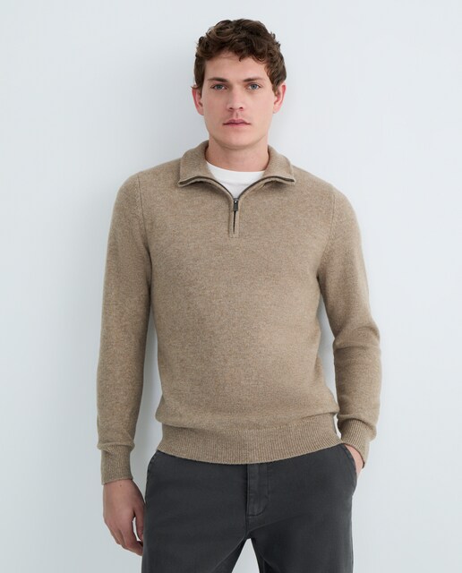 Imagen 0 de Jersey de hombre media cremallera liso Lambswool Nylon