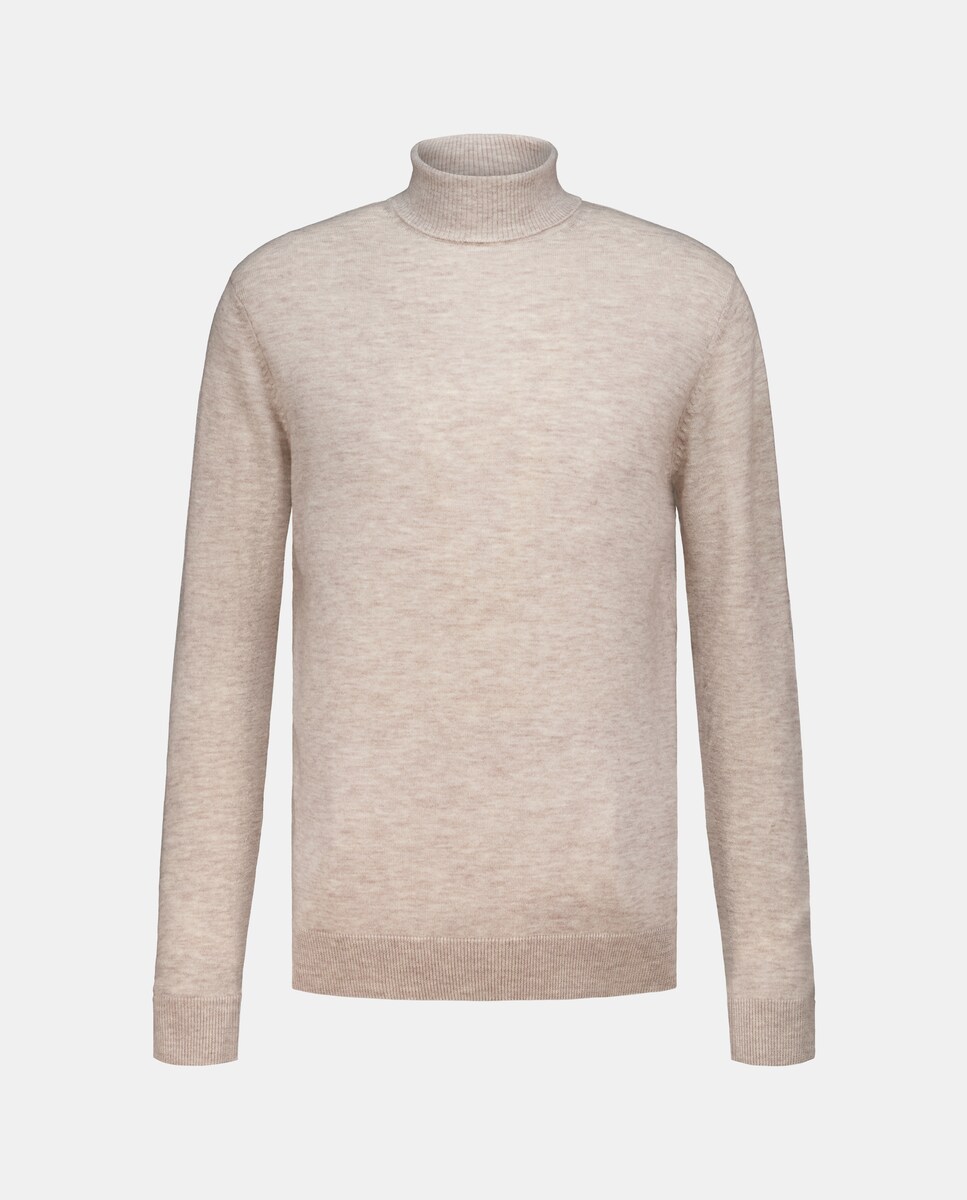 Jersey de hombre cuello cisne liso 100% lana merino Beige-4