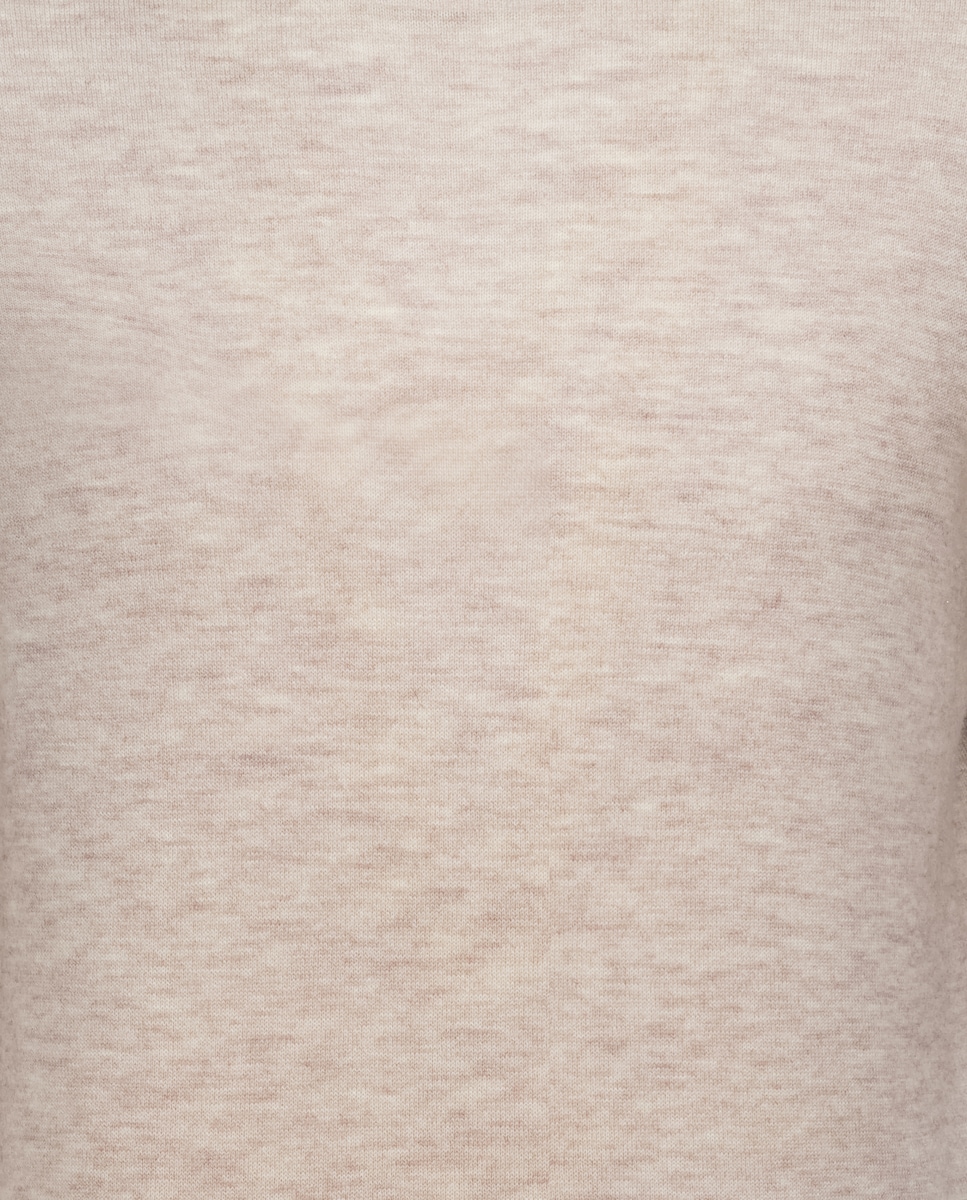 Jersey de hombre cuello cisne liso 100% lana merino Beige-5