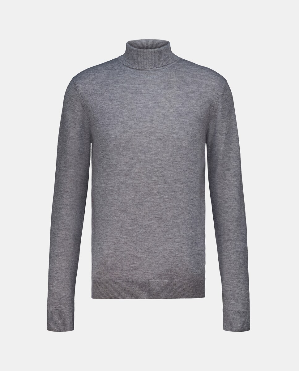 Jersey de hombre cuello cisne liso 100% lana merino 820 Gris medio-4