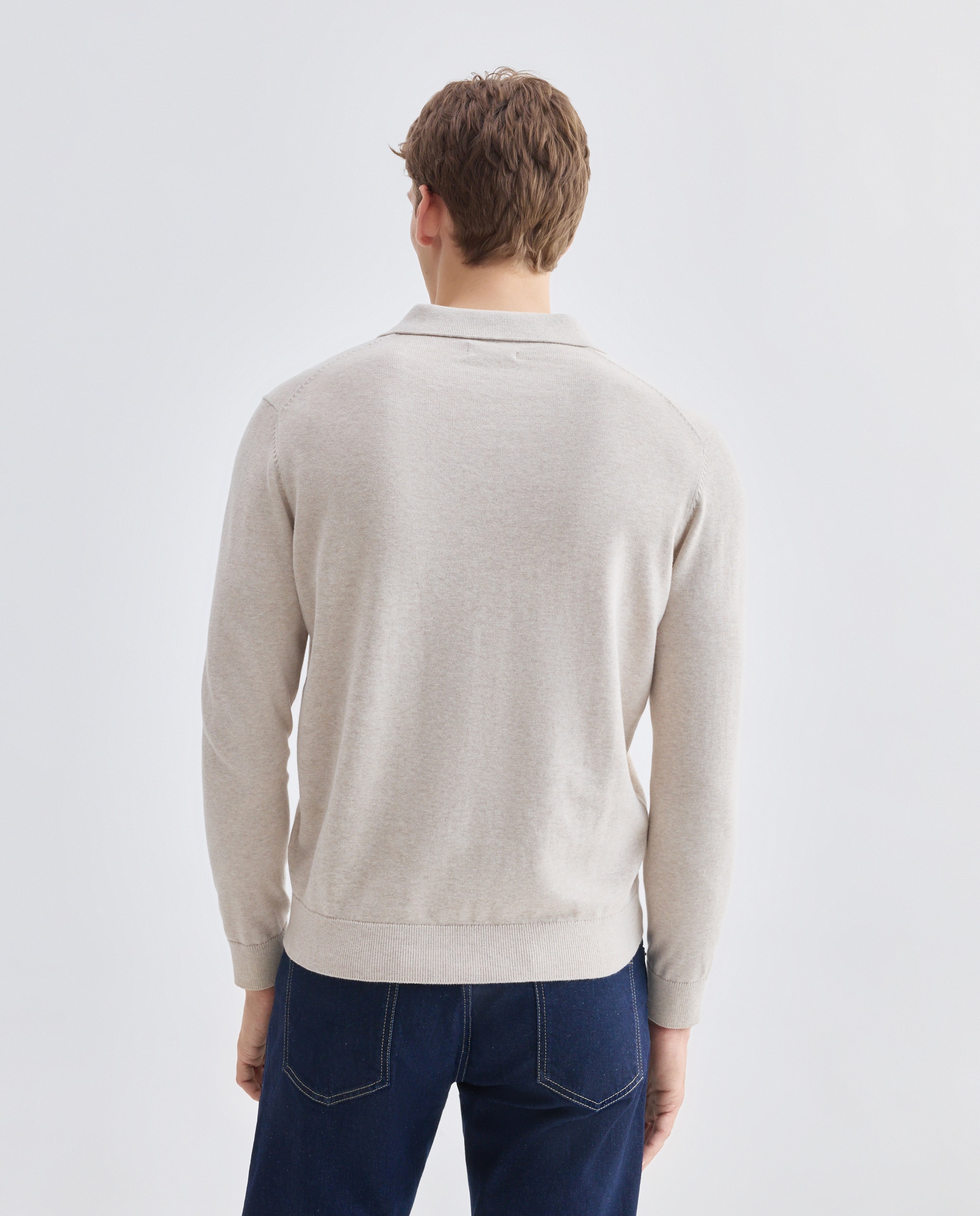 Jersey de hombre cuello polo liso 100% Algodón 710 Beige-3