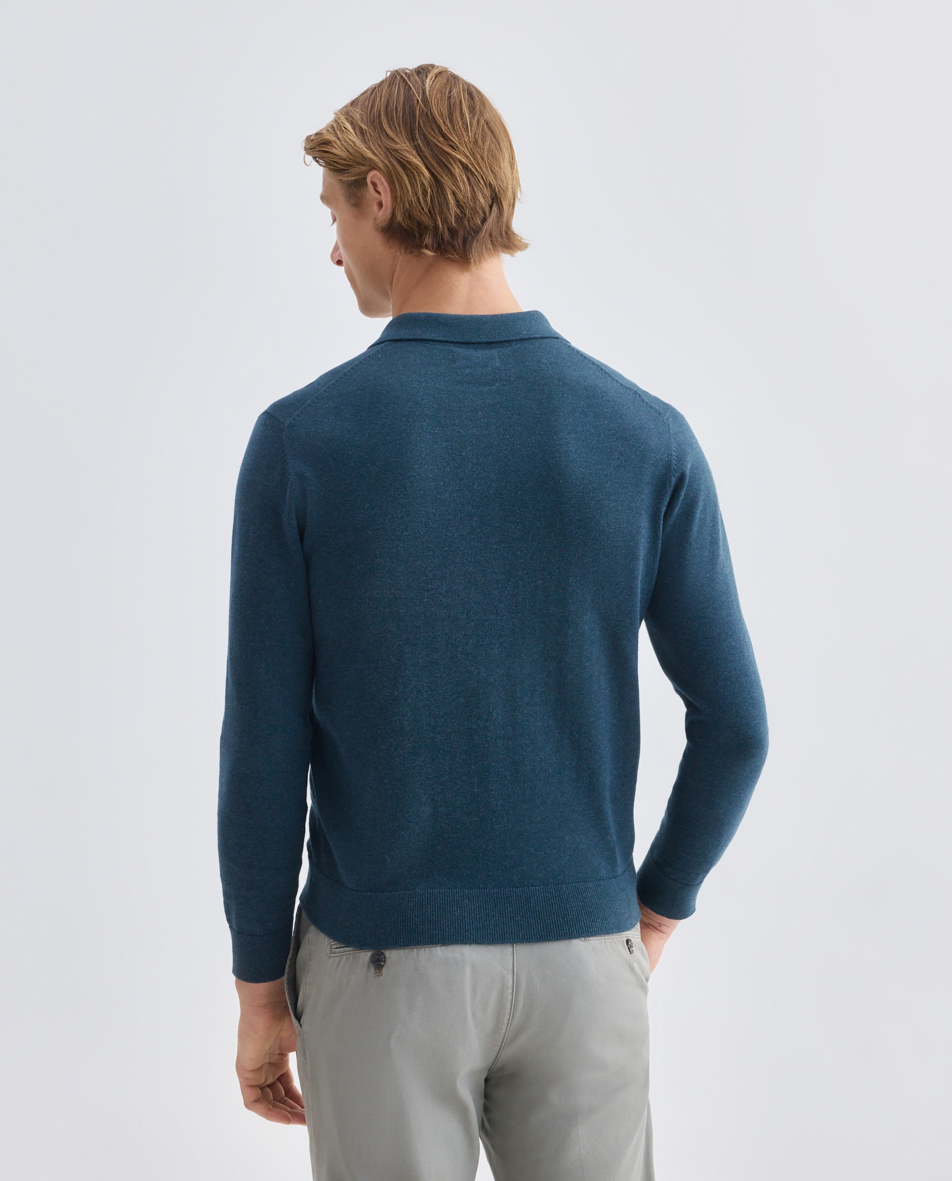 Jersey de hombre cuello polo liso 100% Algodón 400 Azul-3
