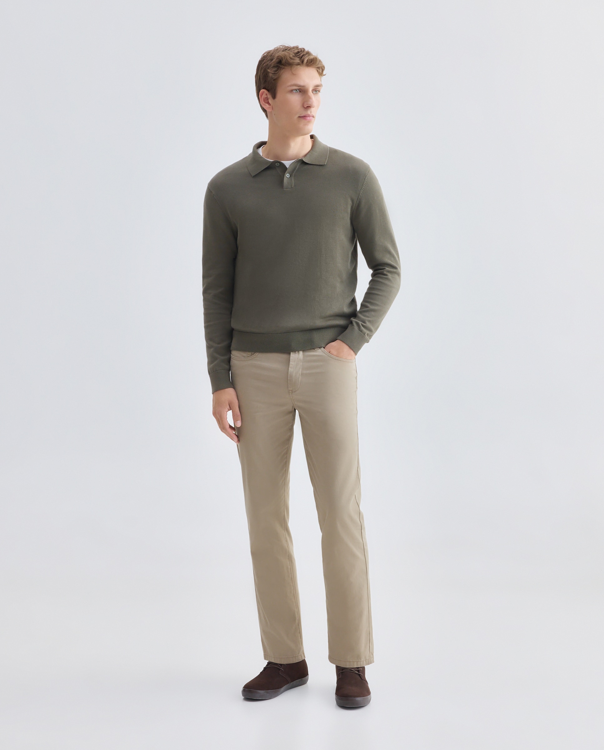 Jersey de hombre cuello polo liso 100% Algodón 520 Kaki-2
