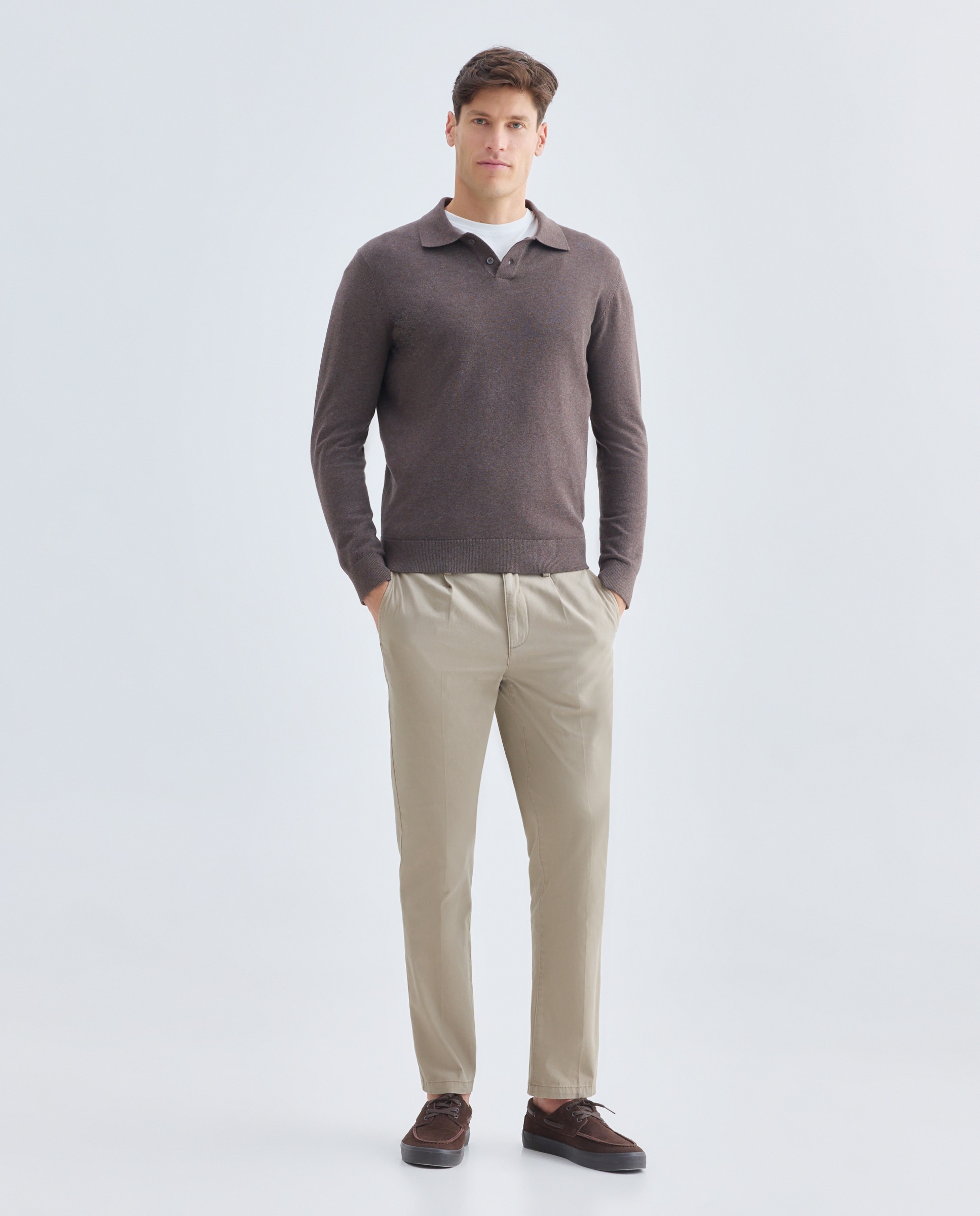 Jersey de hombre cuello polo liso 100% Algodón Marrón-2