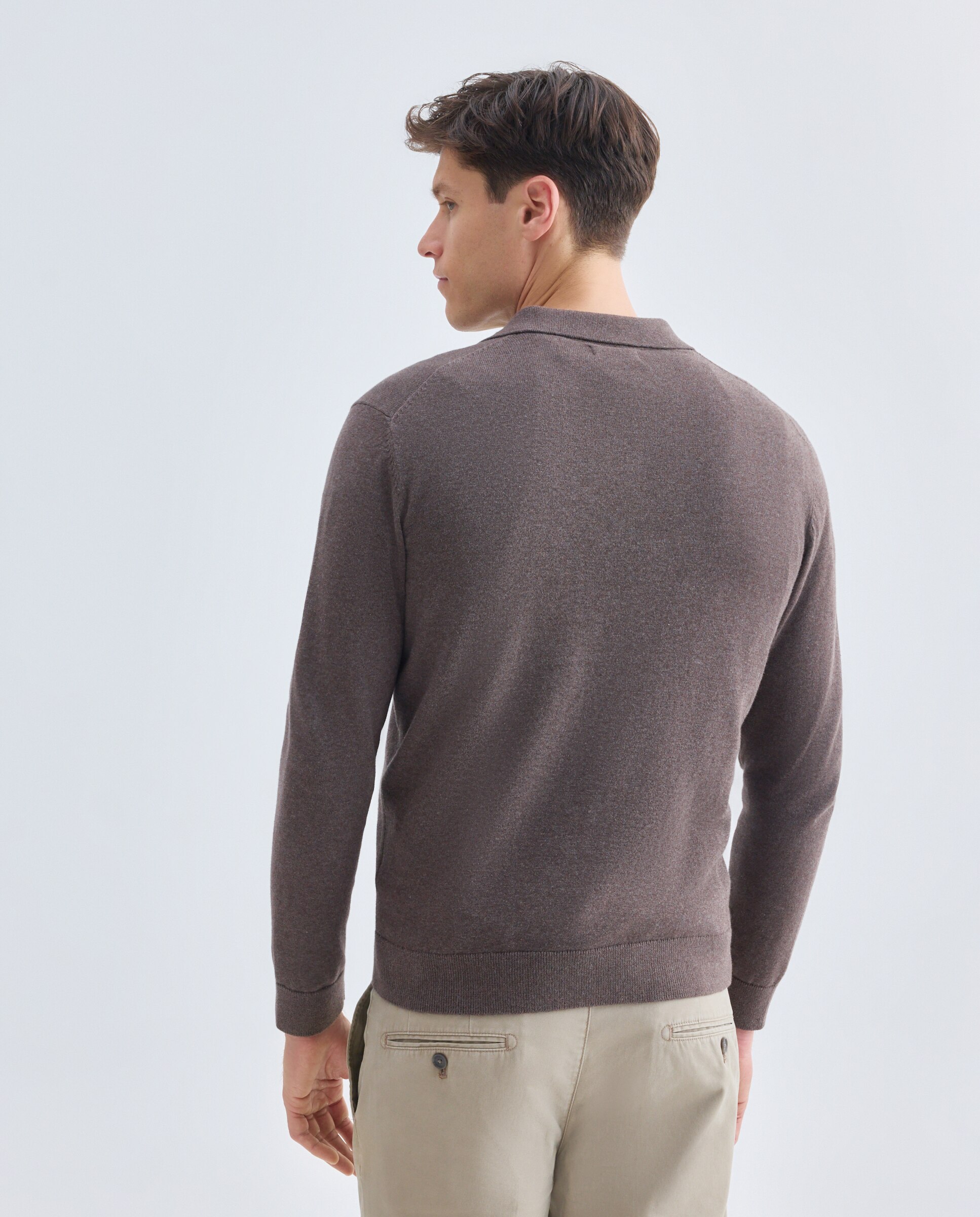 Jersey de hombre cuello polo liso 100% Algodón Marrón-3