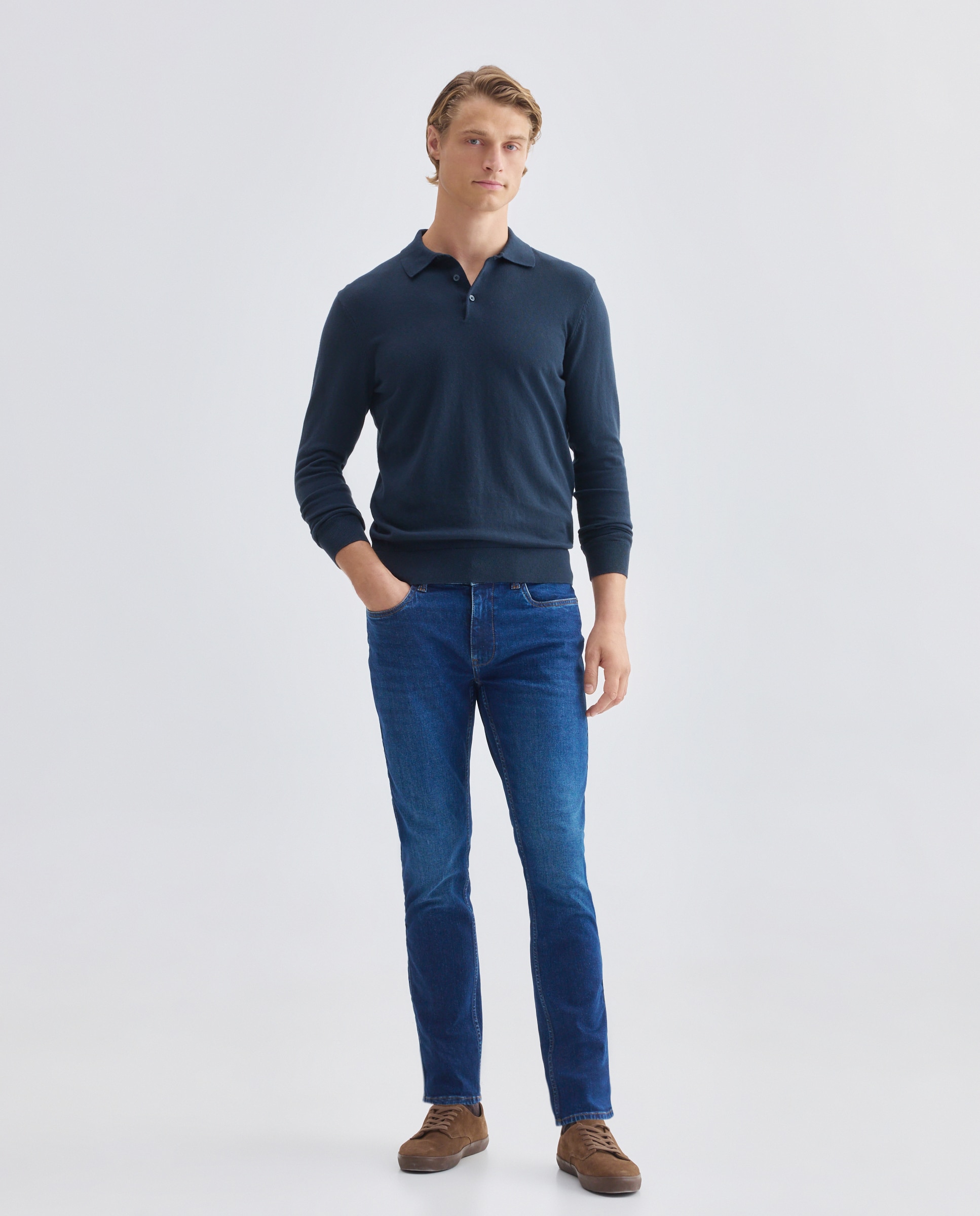 Jersey de hombre cuello polo liso Cotton Cashmere Azul marino-2