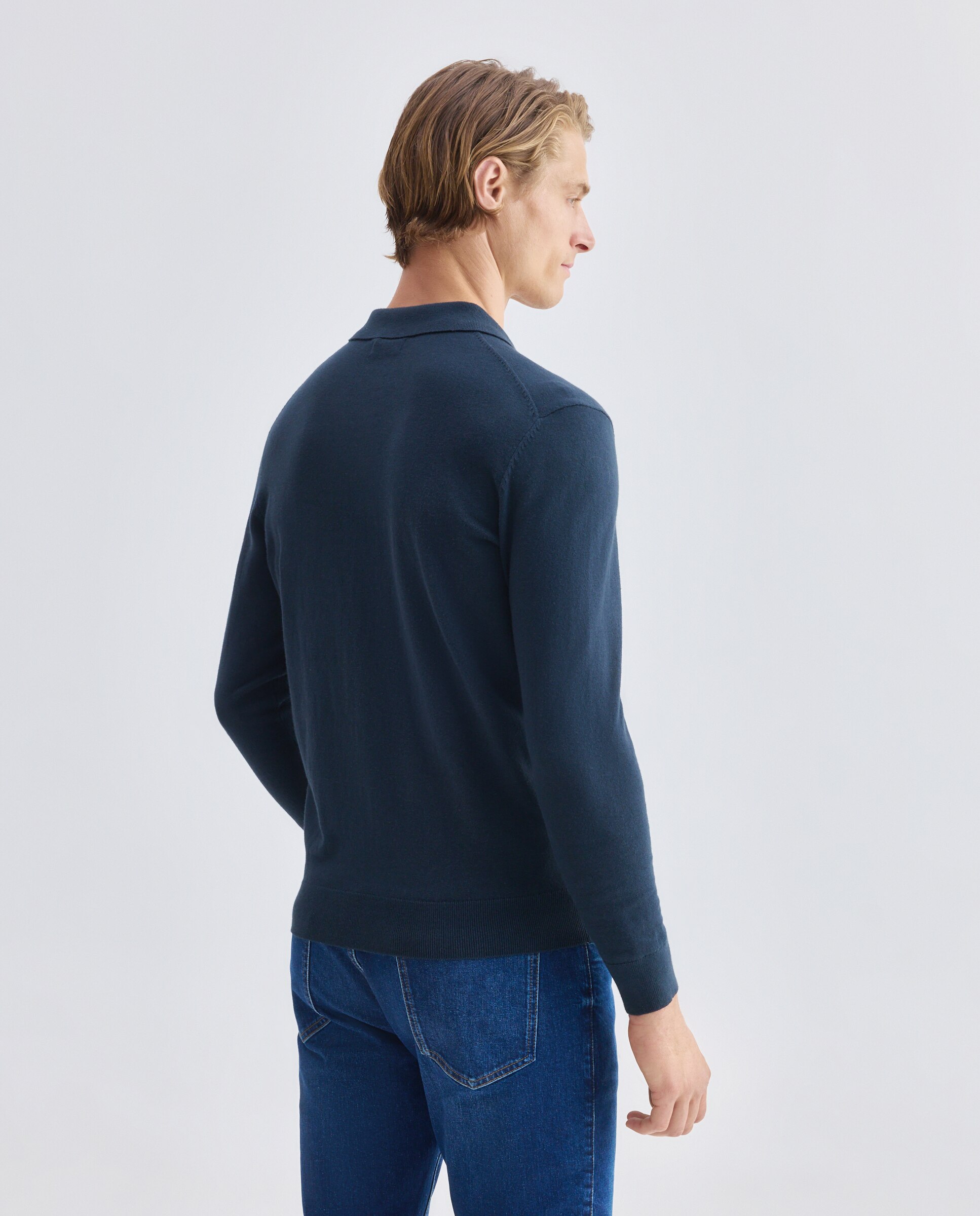Jersey de hombre cuello polo liso Cotton Cashmere Azul marino-3