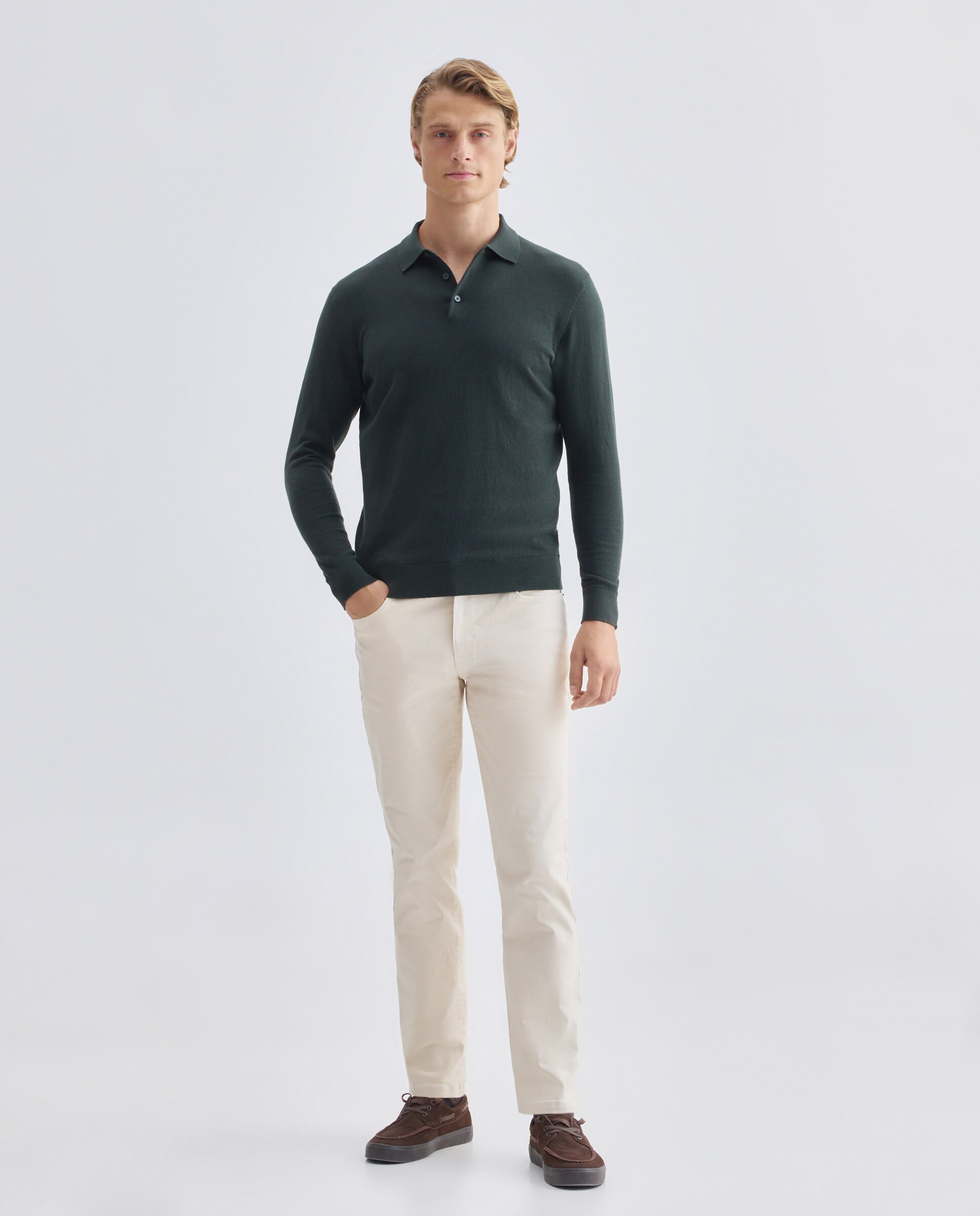 Jersey de hombre cuello polo liso Cotton Cashmere 500 VERDE-2