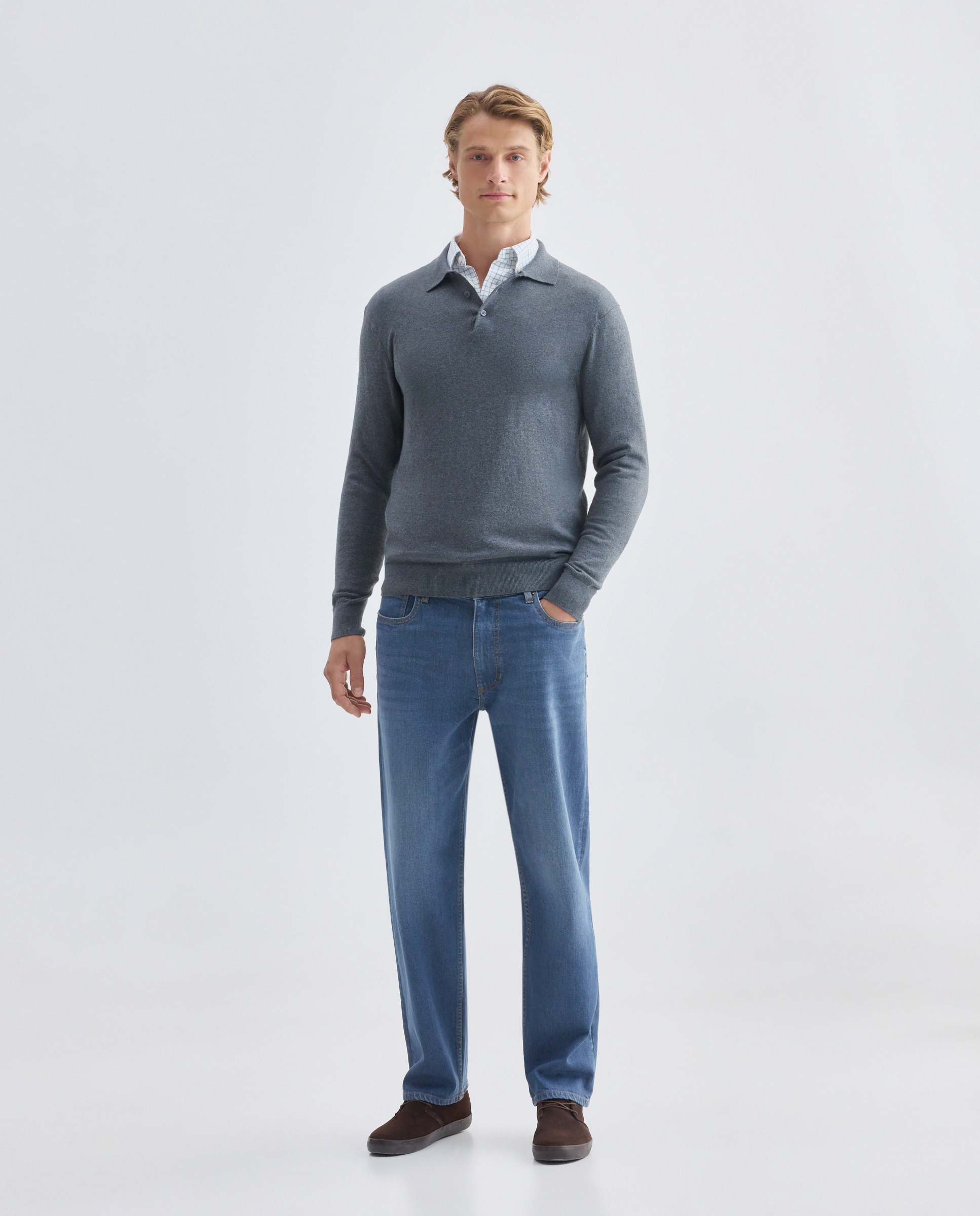 Jersey de hombre cuello polo liso Cotton Cashmere 830 Antracita-2