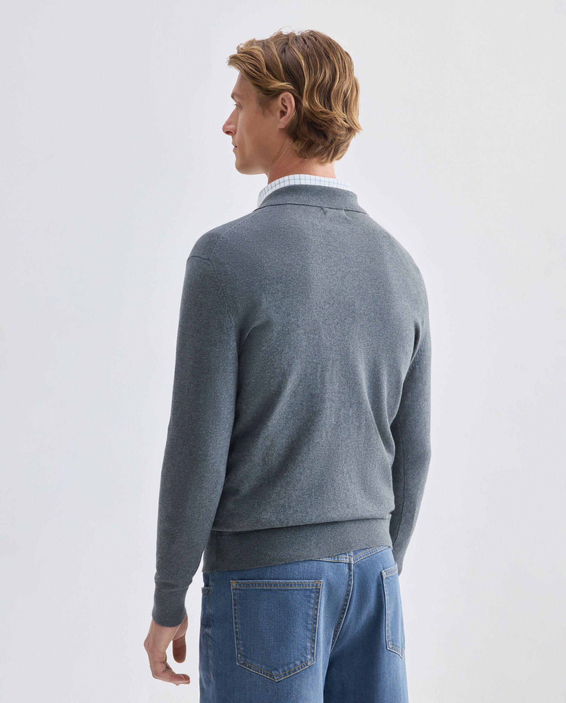 Jersey de hombre cuello polo liso Cotton Cashmere 830 Antracita-3