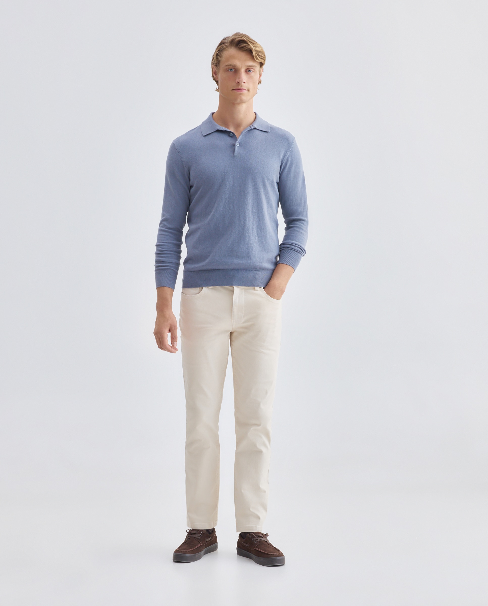 Jersey de hombre cuello polo liso Cotton Cashmere 410 Azul claro-2