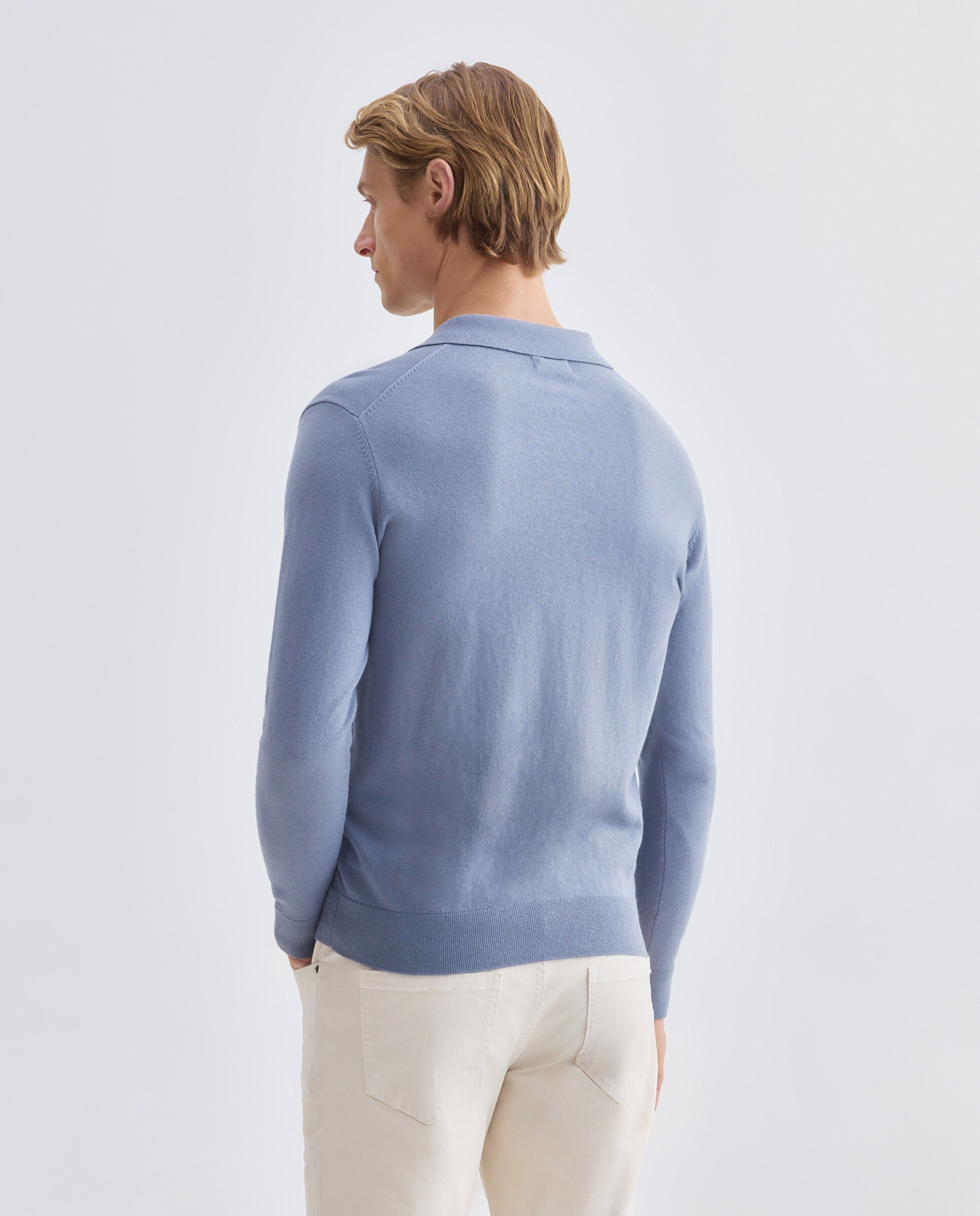 Jersey de hombre cuello polo liso Cotton Cashmere 410 Azul claro-3