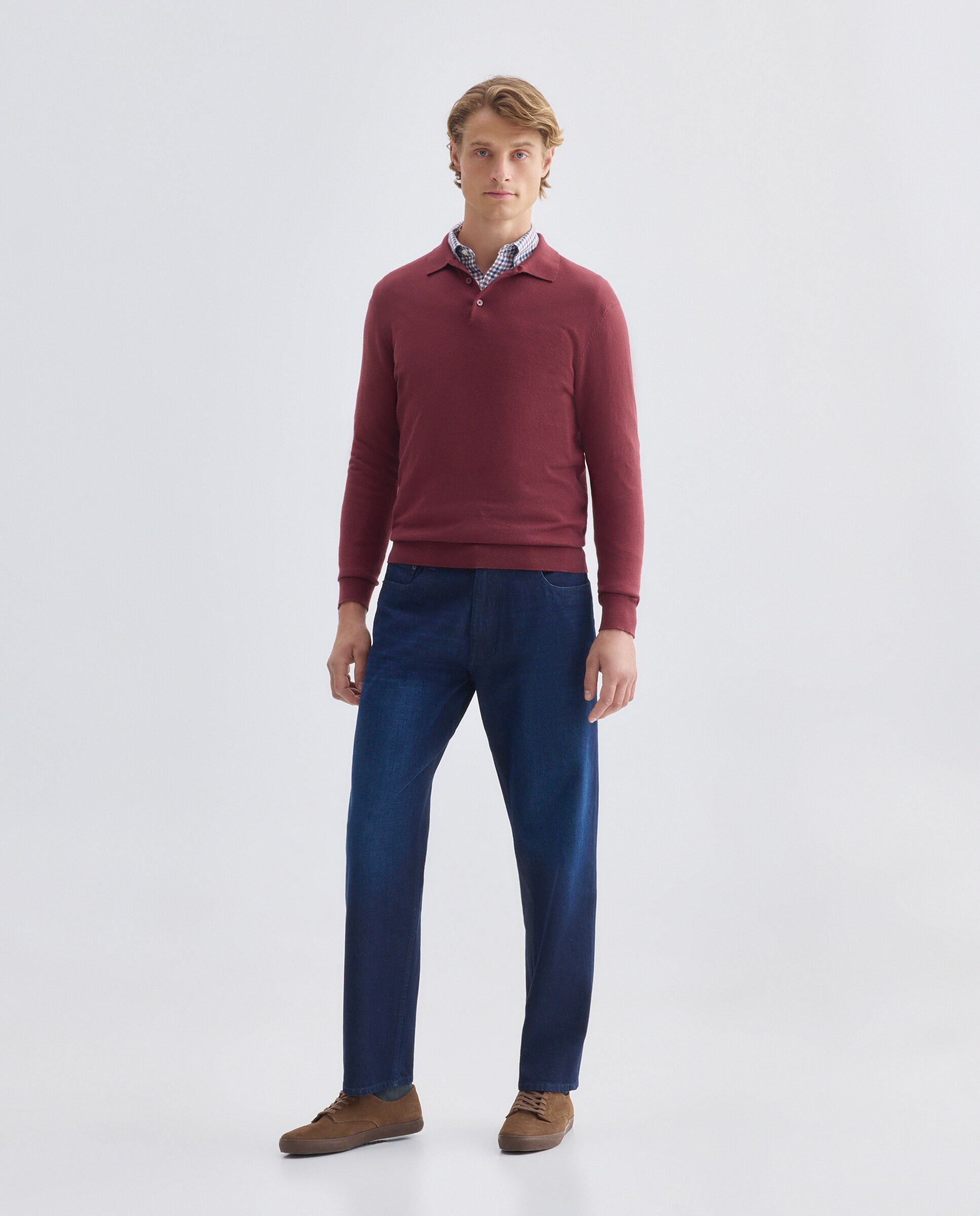 Jersey de hombre cuello polo liso Cotton Cashmere 600 Rojo-2