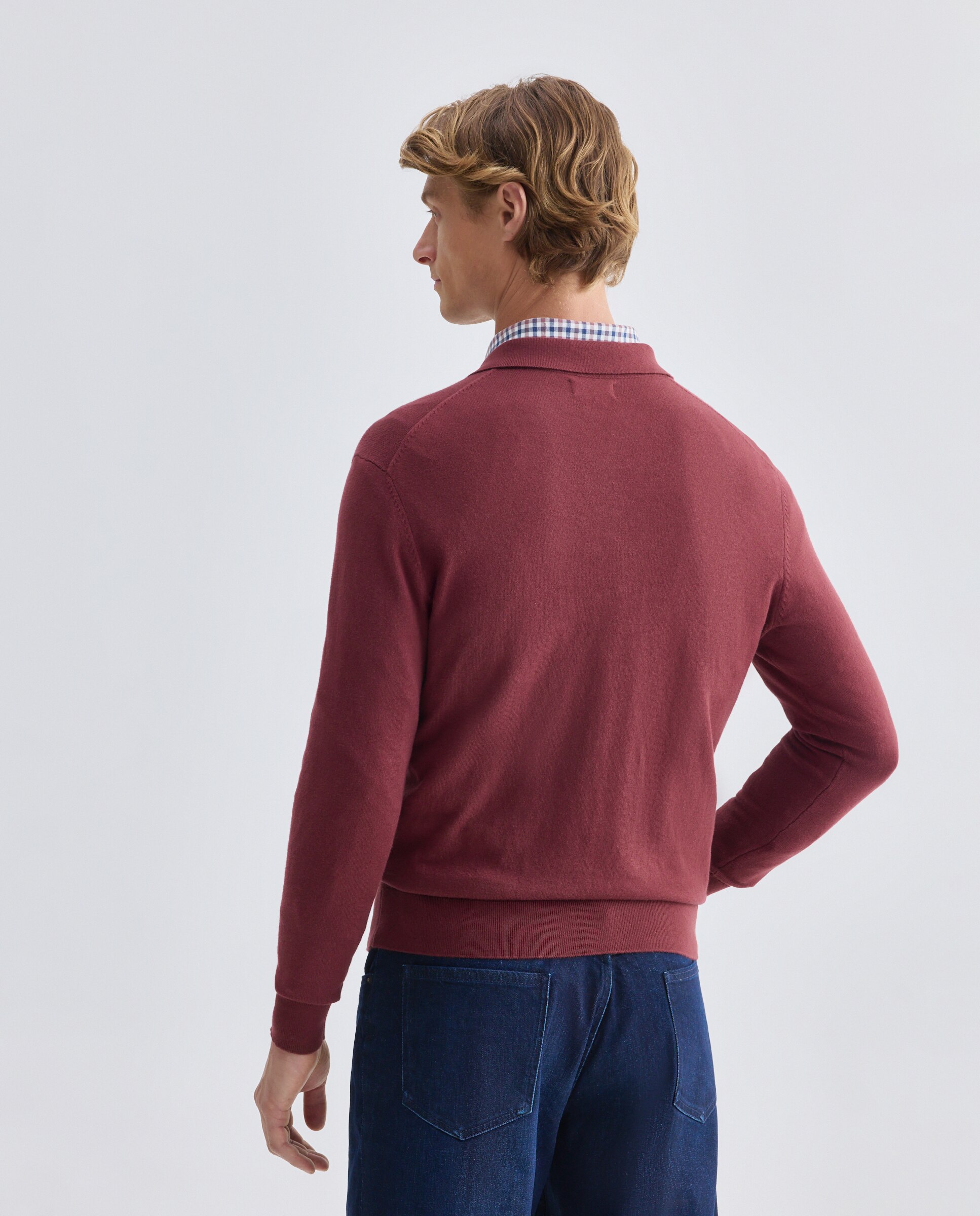 Jersey de hombre cuello polo liso Cotton Cashmere 600 Rojo-3