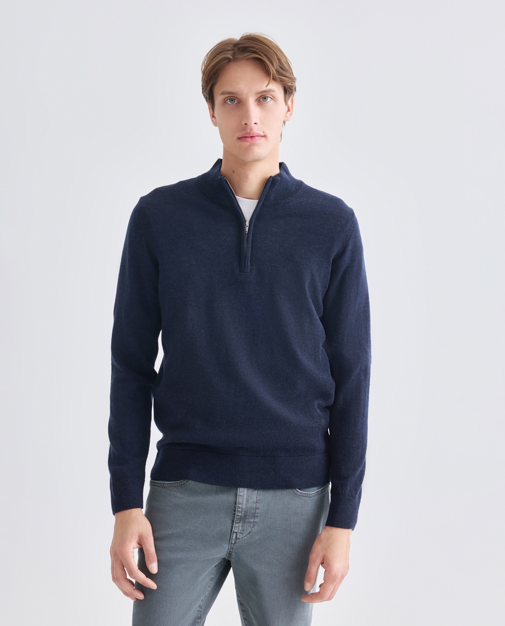 Imagen 0 de Jersey de hombre media cremallera liso 100% Lana Merino