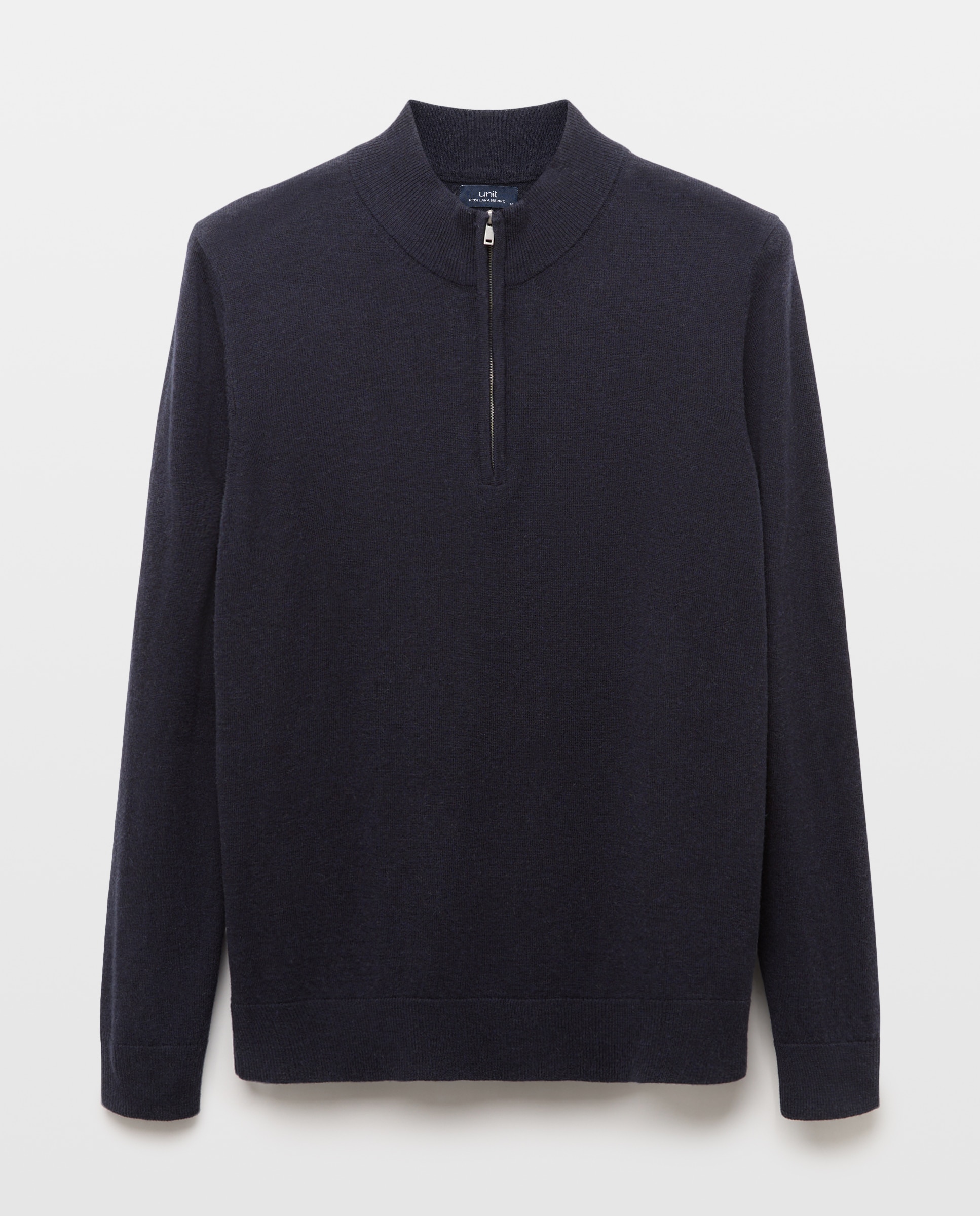 Jersey de hombre media cremallera liso 100% Lana Merino Azul marino-4