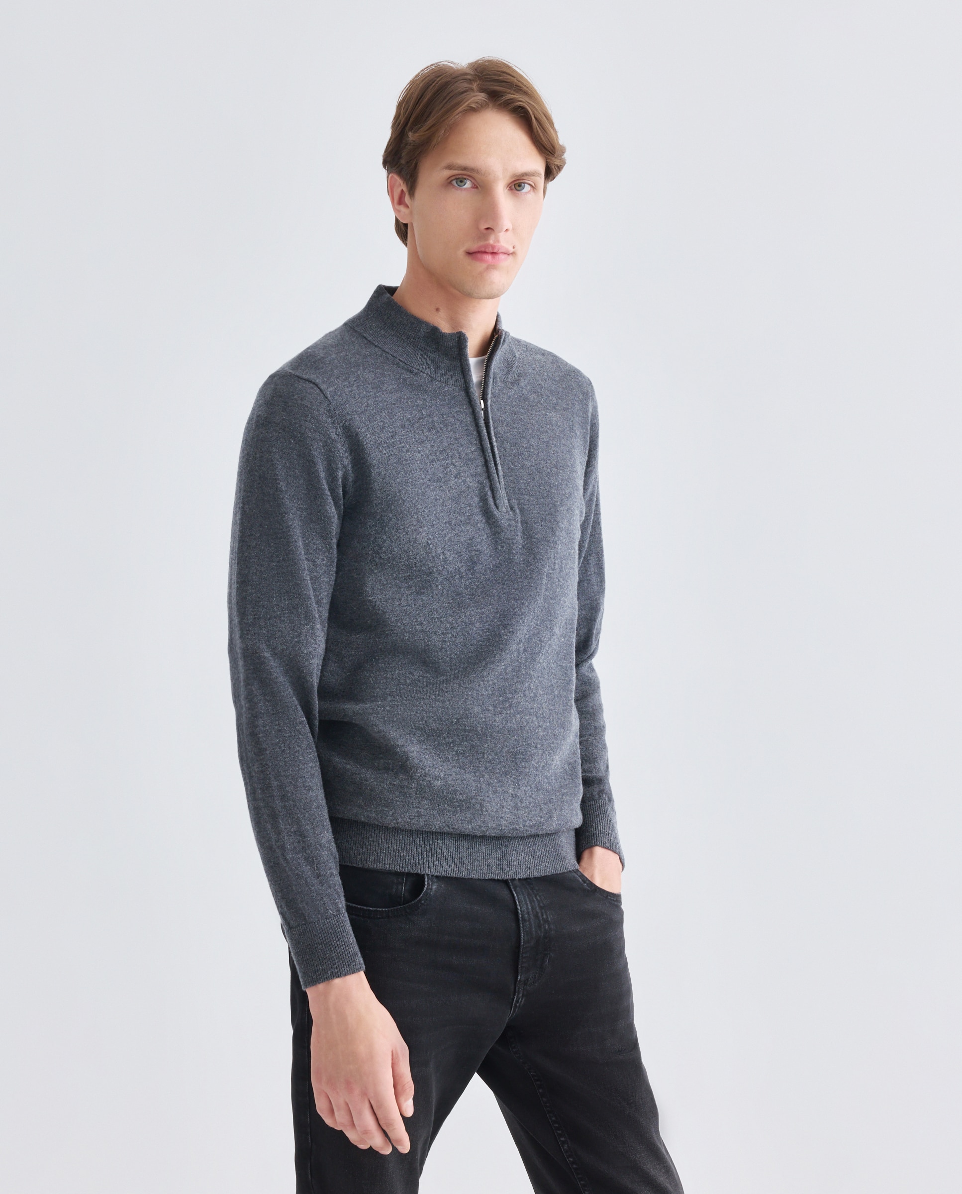 Imagen 0 de Jersey de hombre media cremallera liso 100% Lana Merino