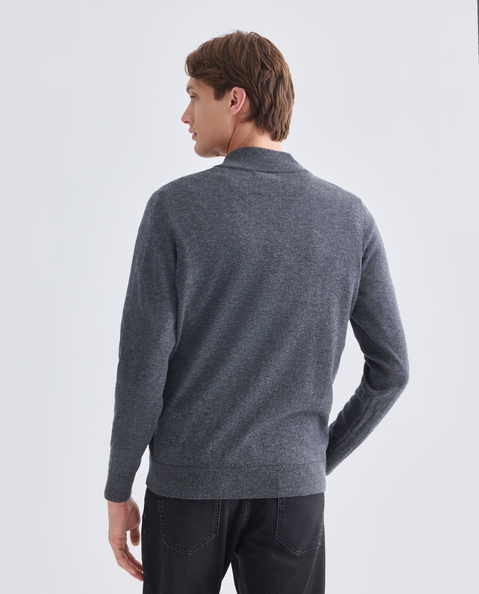 Jersey de hombre media cremallera liso 100% Lana Merino 830 Antracita-3