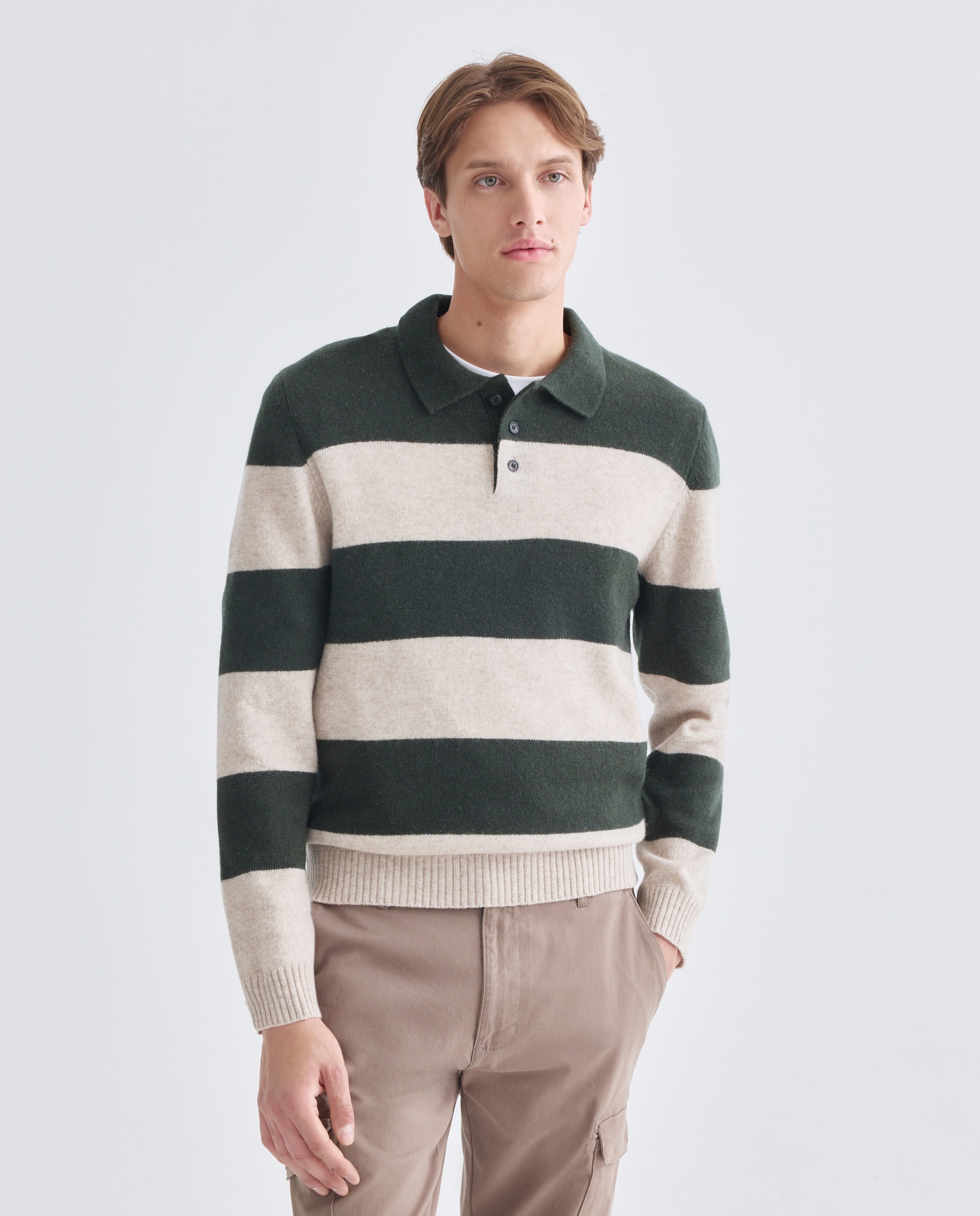 Imagen 0 de Jersey de hombre cuello polo rayas Lambswool Nylon