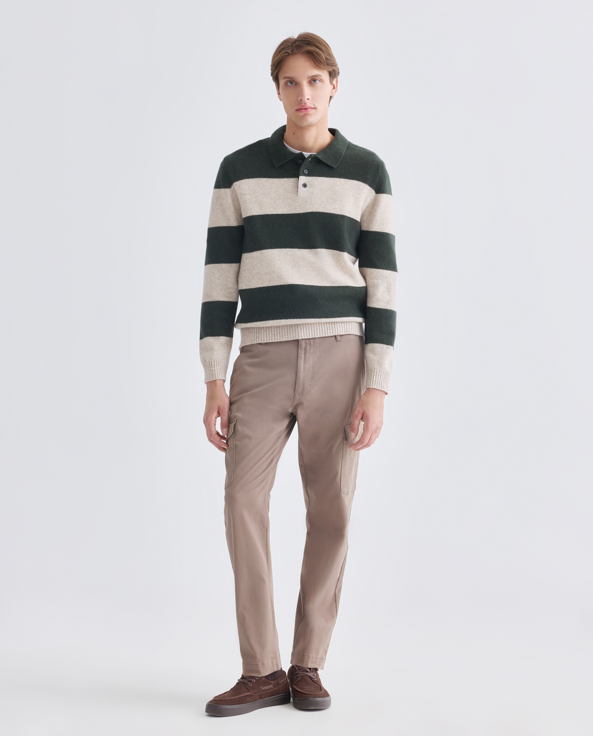 Jersey de hombre cuello polo rayas Lambswool Nylon 530 Verde oscuro-2