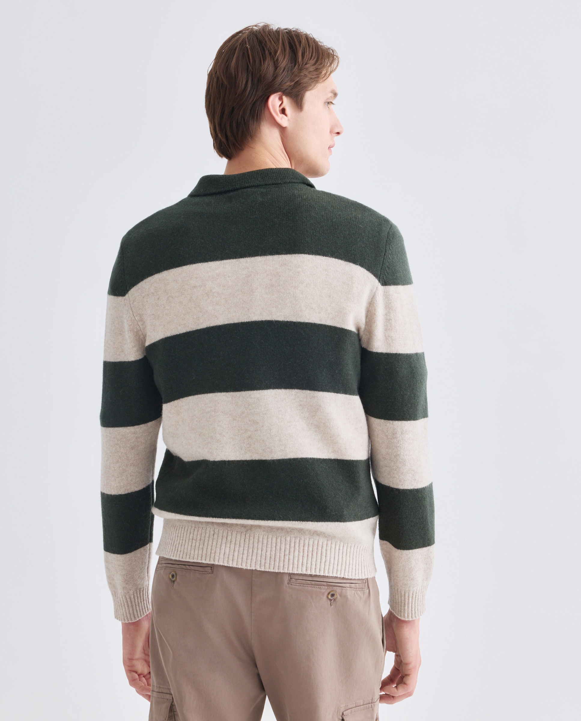 Jersey de hombre cuello polo rayas Lambswool Nylon 530 Verde oscuro-3