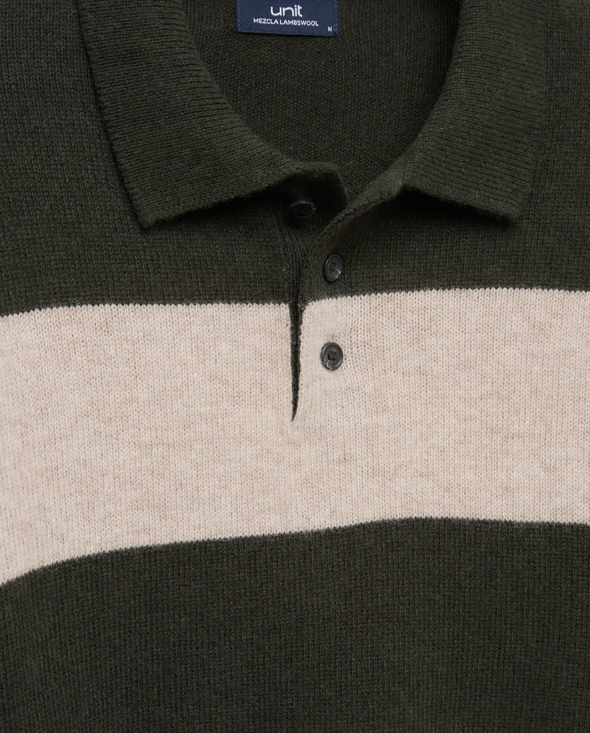 Jersey de hombre cuello polo rayas Lambswool Nylon 530 Verde oscuro-5