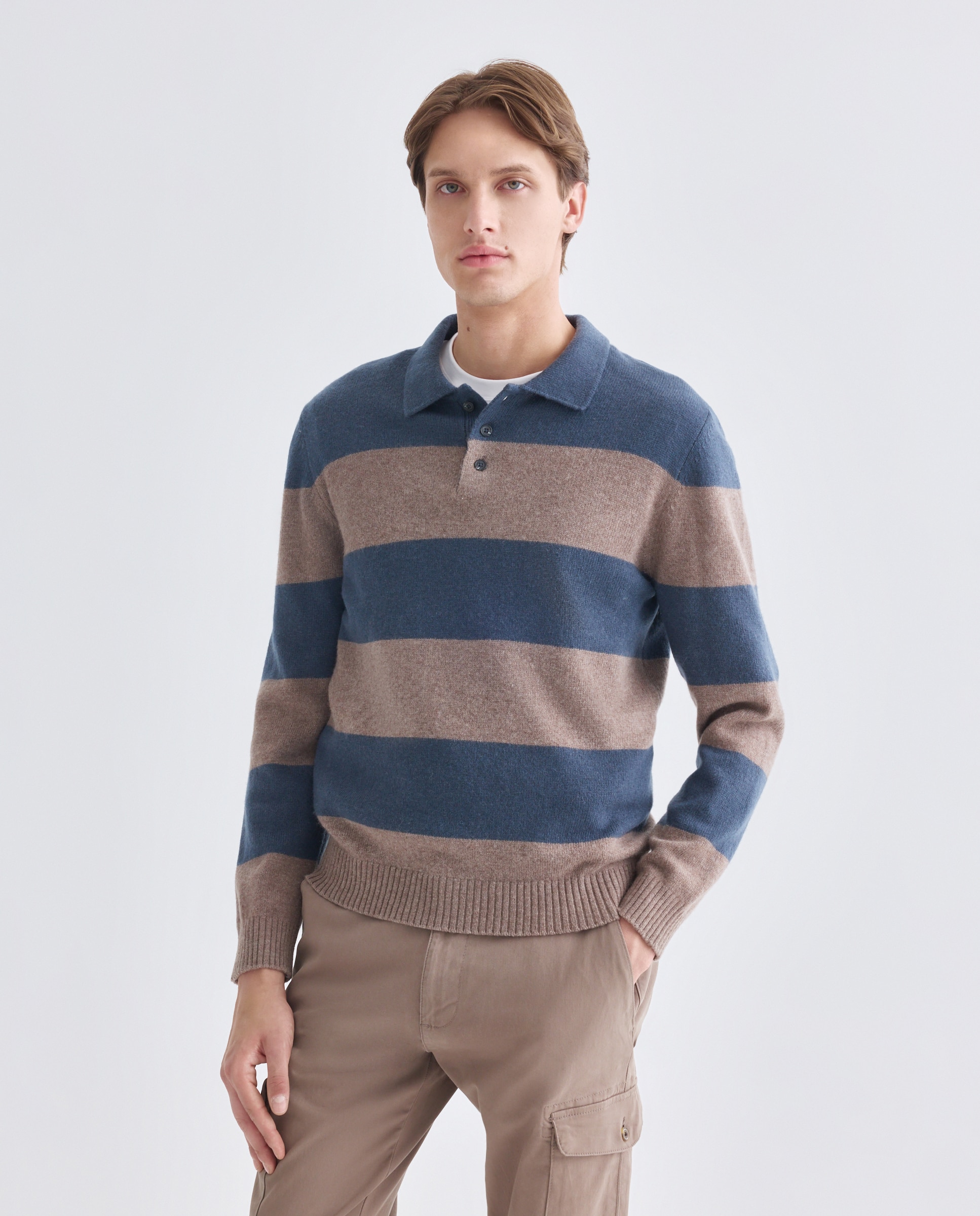 Imagen 0 de Jersey de hombre cuello polo rayas Lambswool Nylon