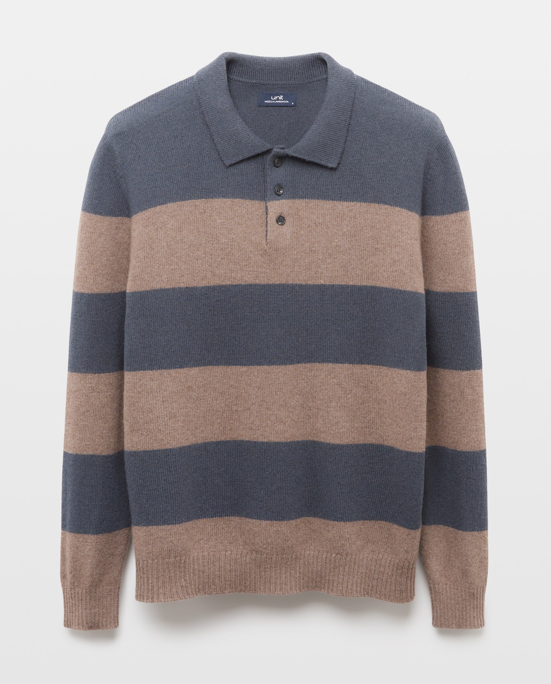 Jersey de hombre cuello polo rayas Lambswool Nylon Marrón-4