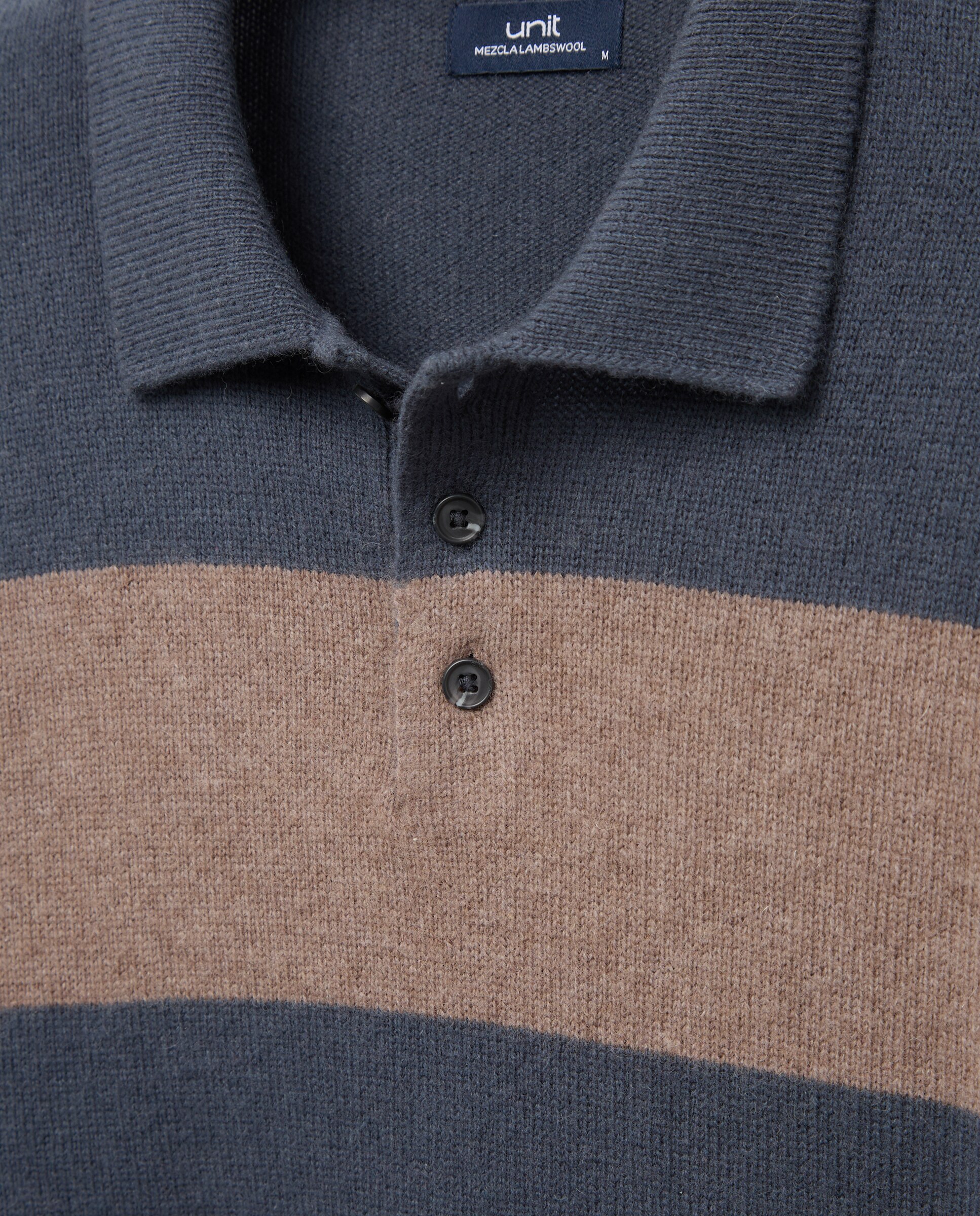Jersey de hombre cuello polo rayas Lambswool Nylon Marrón-5