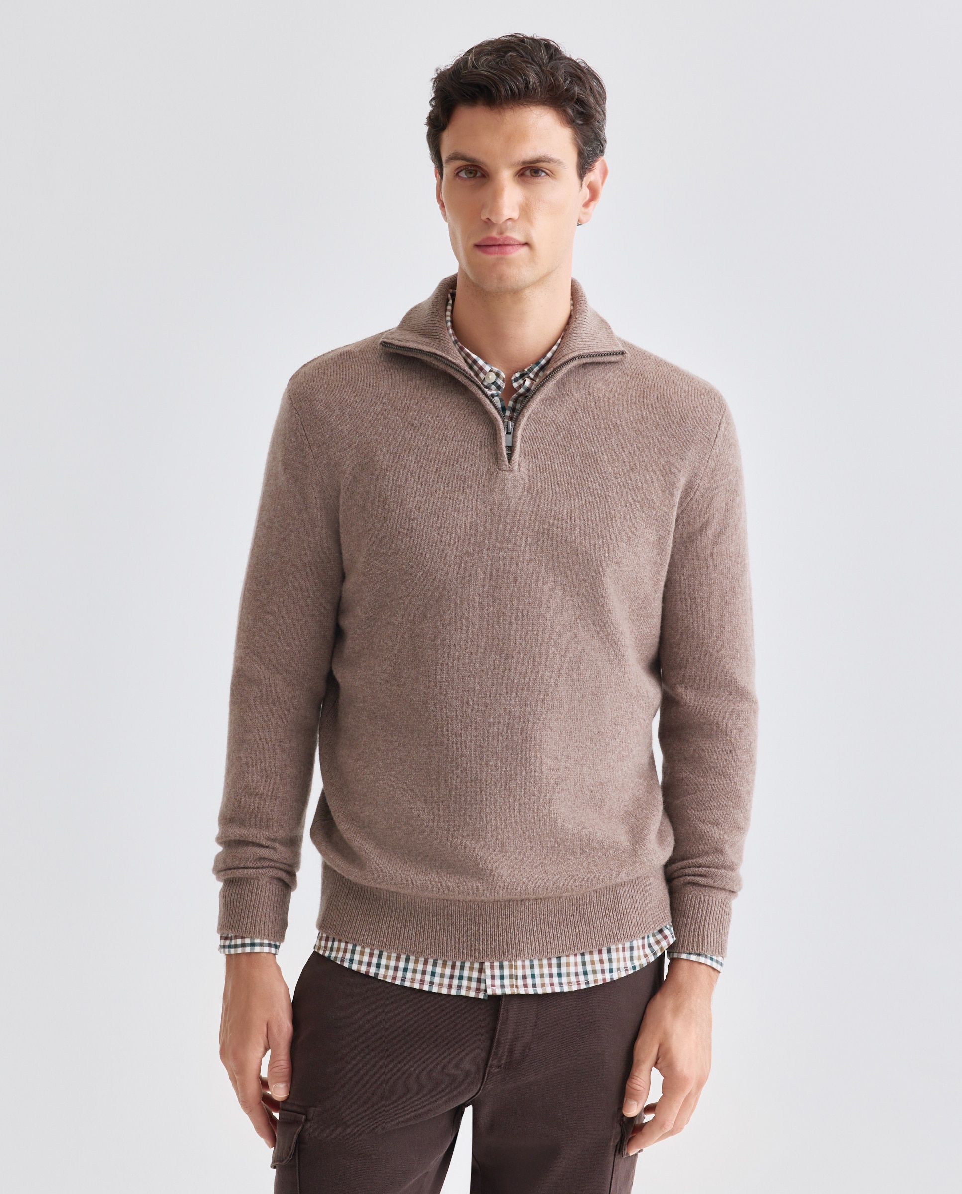 Imagen 0 de Jersey de hombre media cremallera liso Lambswool Nylon