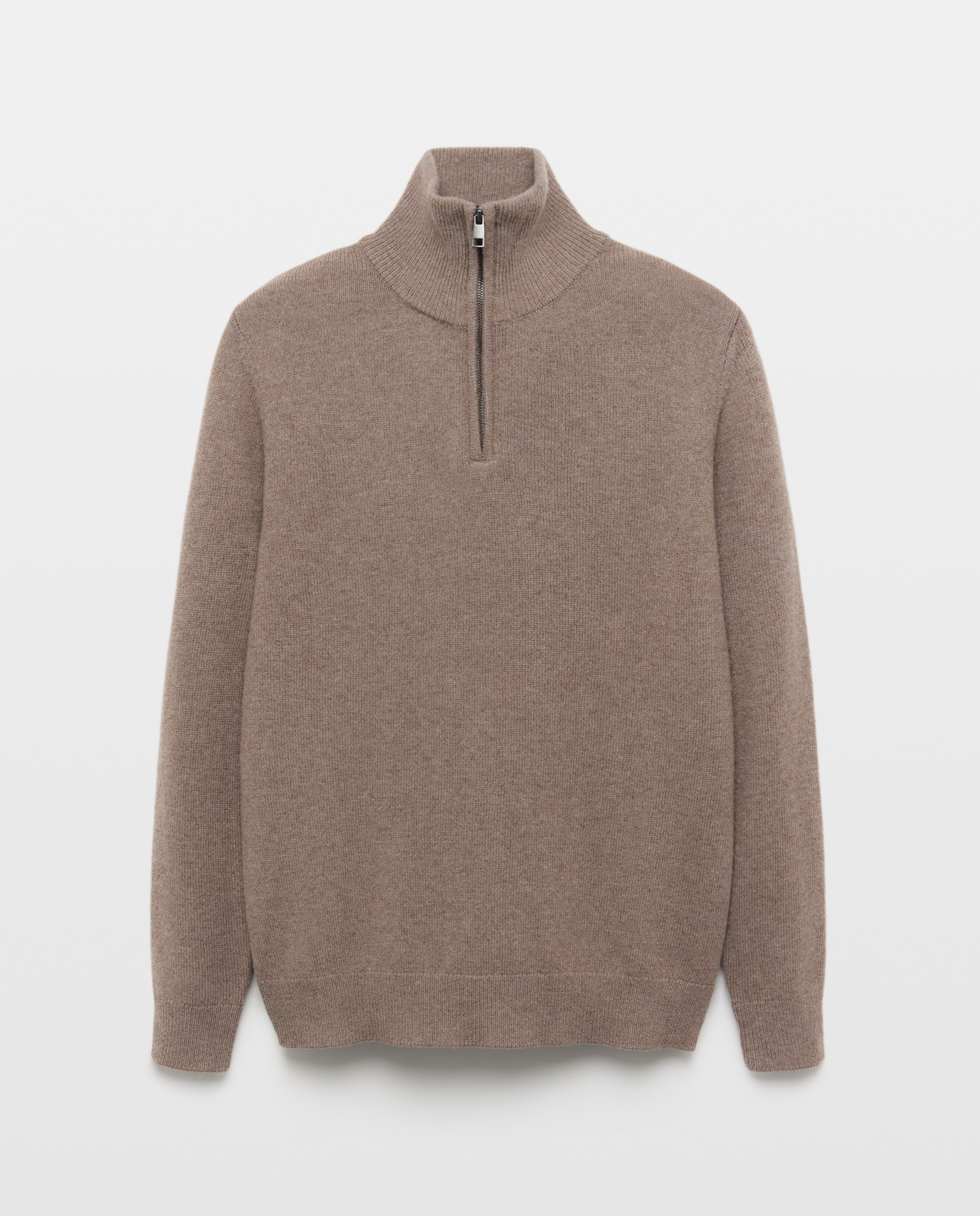 Jersey de hombre media cremallera liso Lambswool Nylon Marrón-4