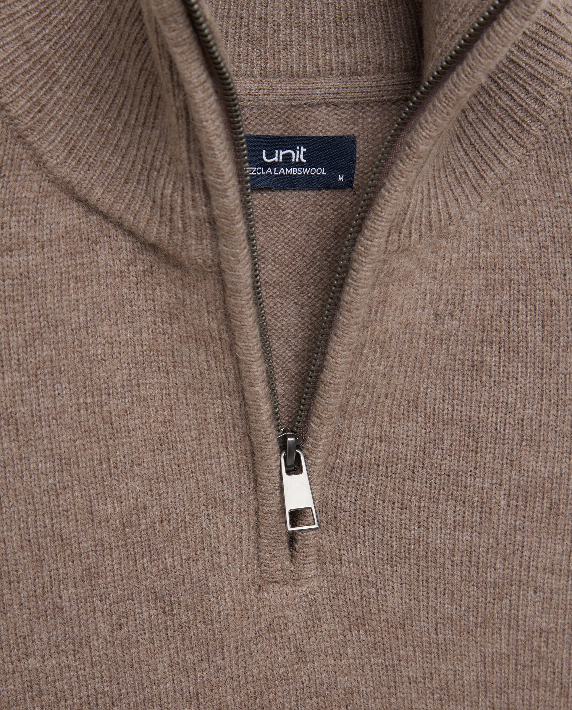Jersey de hombre media cremallera liso Lambswool Nylon Marrón-5