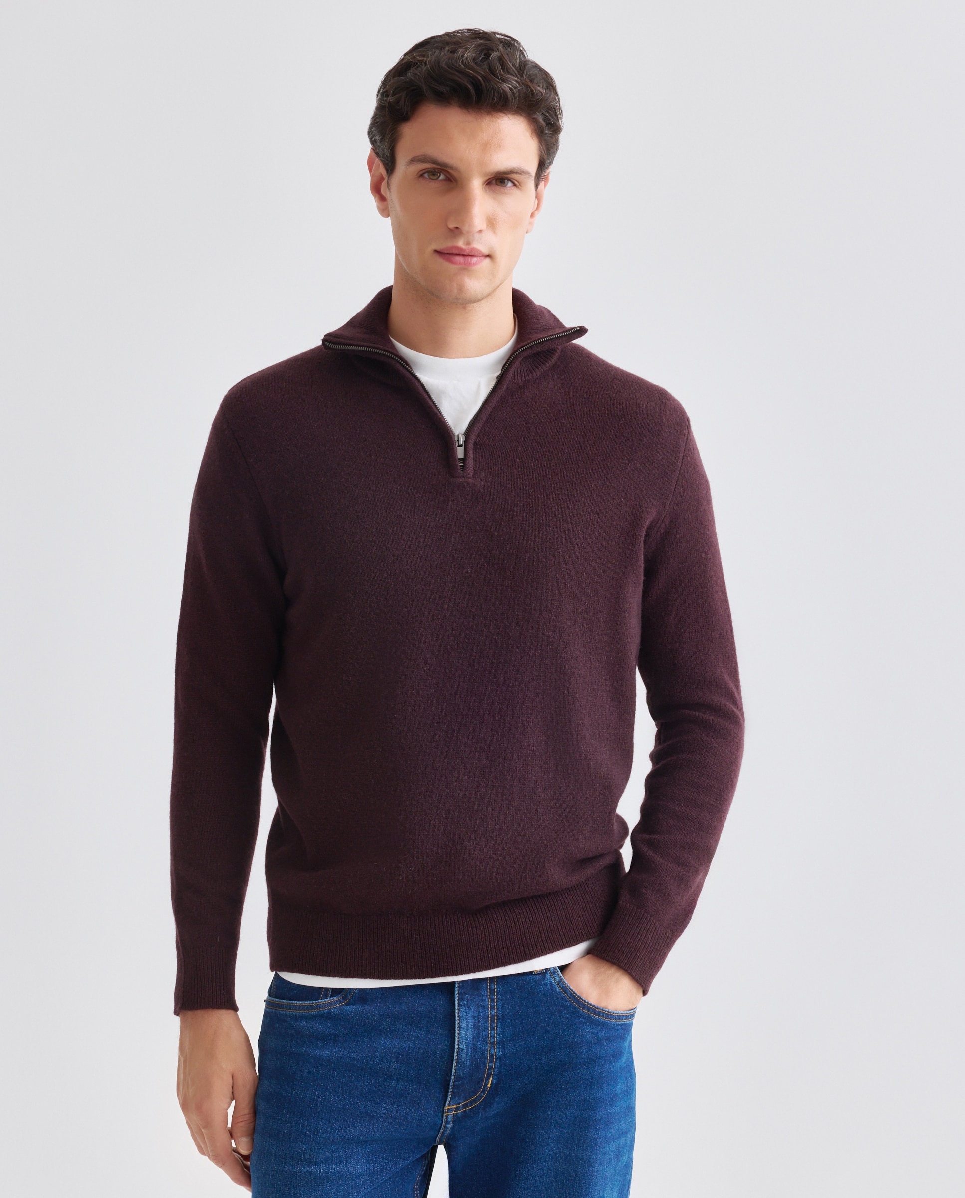 Imagen 0 de Jersey de hombre media cremallera liso Lambswool Nylon