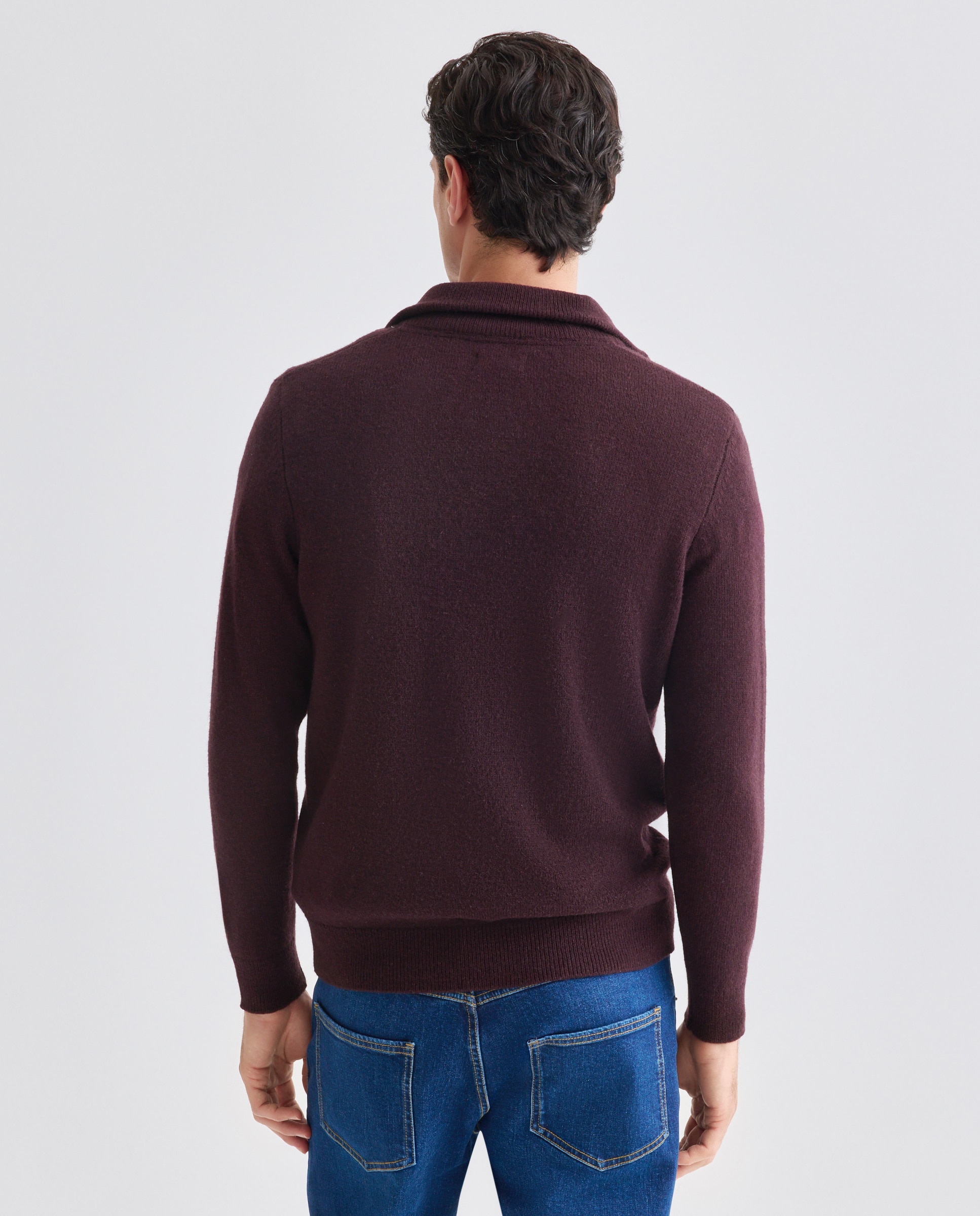 Jersey de hombre media cremallera liso Lambswool Nylon 290 Burdeos-3
