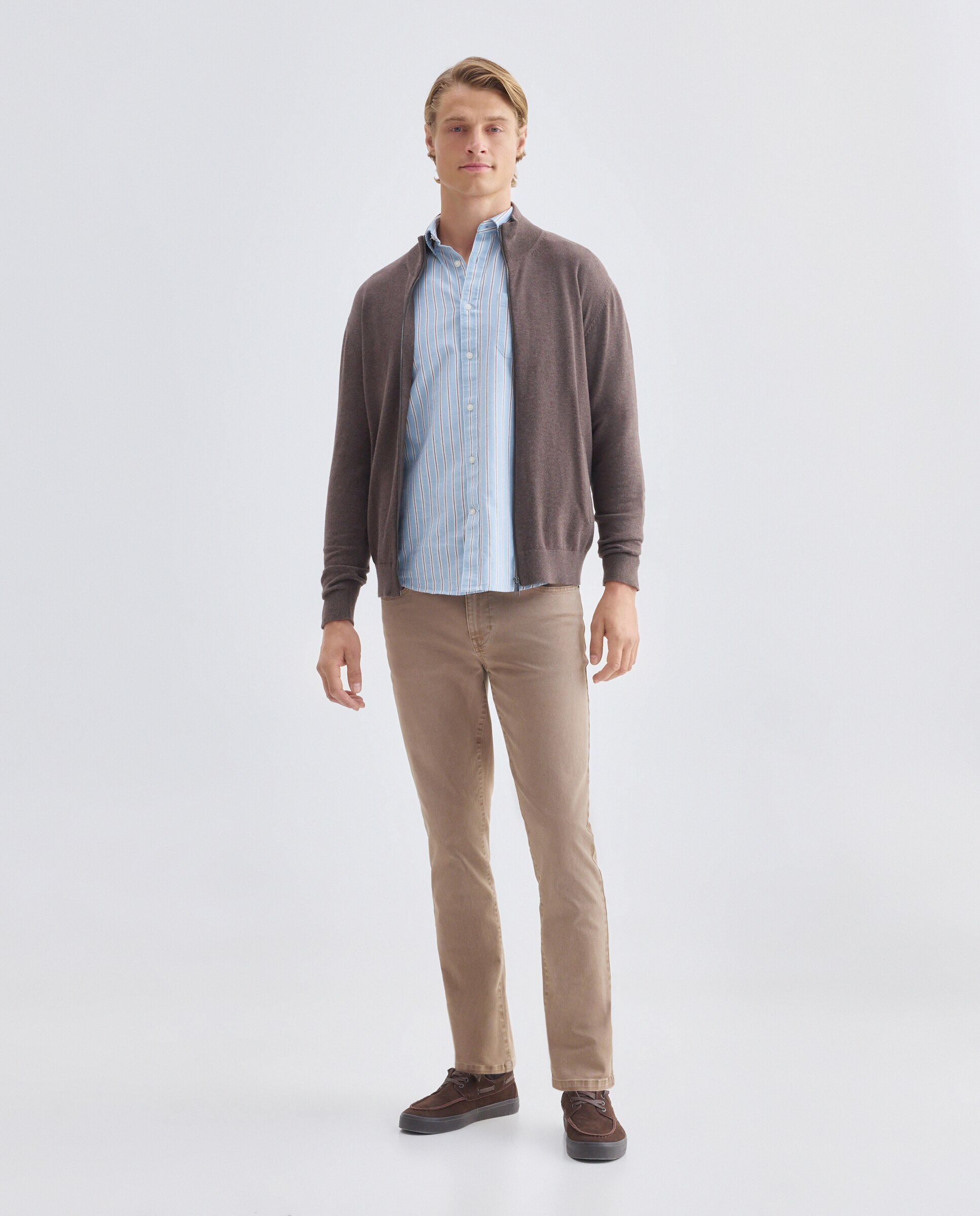 Chaqueta de hombre cremallera lisa 100% Algodón Marrón-2