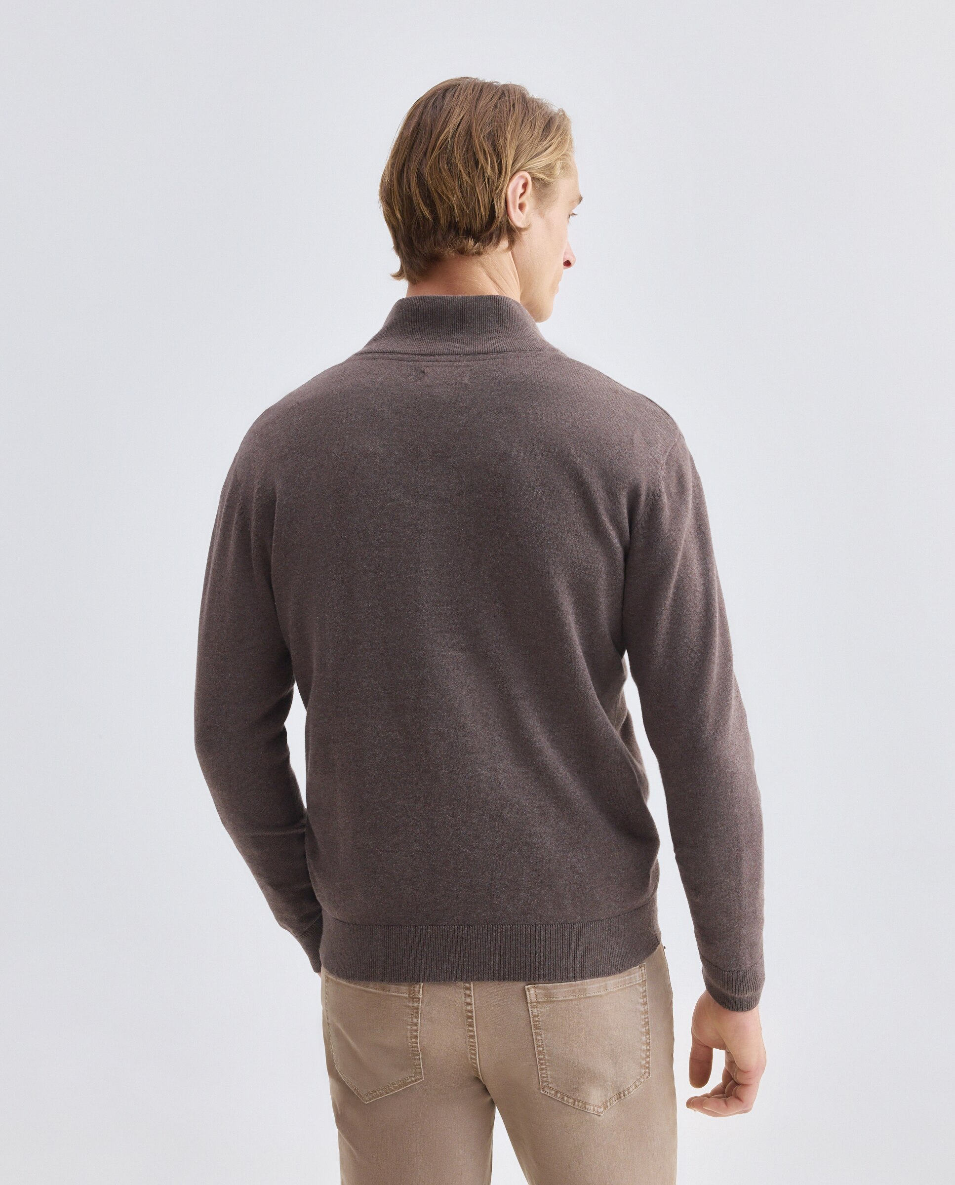 Chaqueta de hombre cremallera lisa 100% Algodón Marrón-3