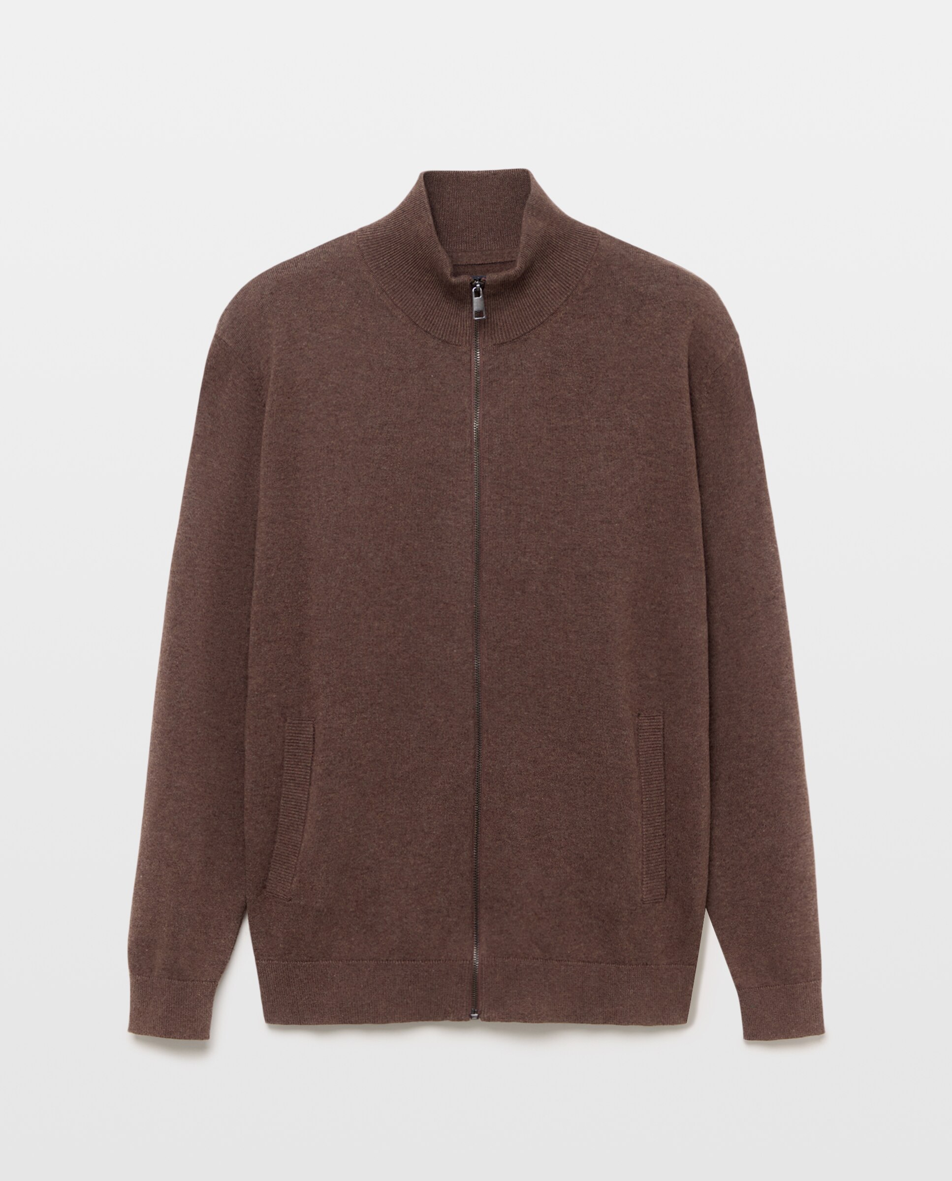 Chaqueta de hombre cremallera lisa 100% Algodón Marrón-4