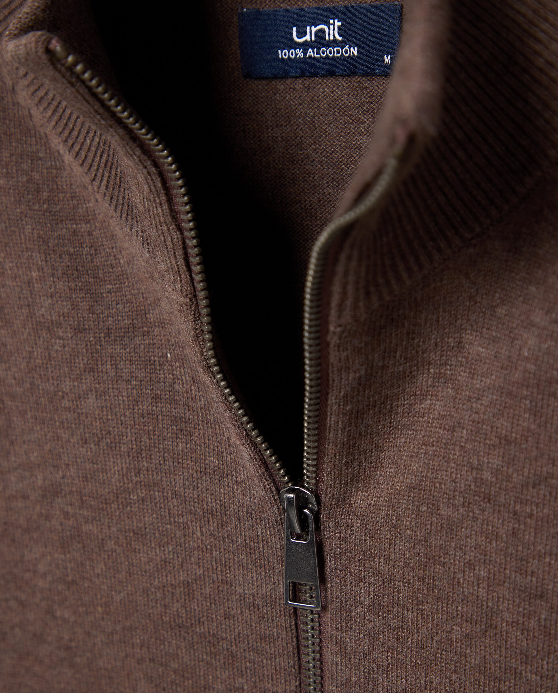 Chaqueta de hombre cremallera lisa 100% Algodón Marrón-5