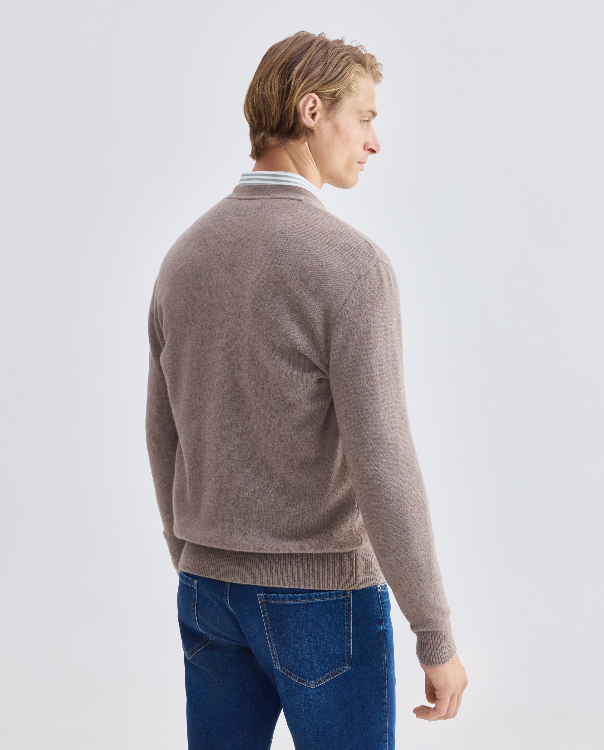 Cardigan de hombre botones liso Lambswool Nylon Marrón-3