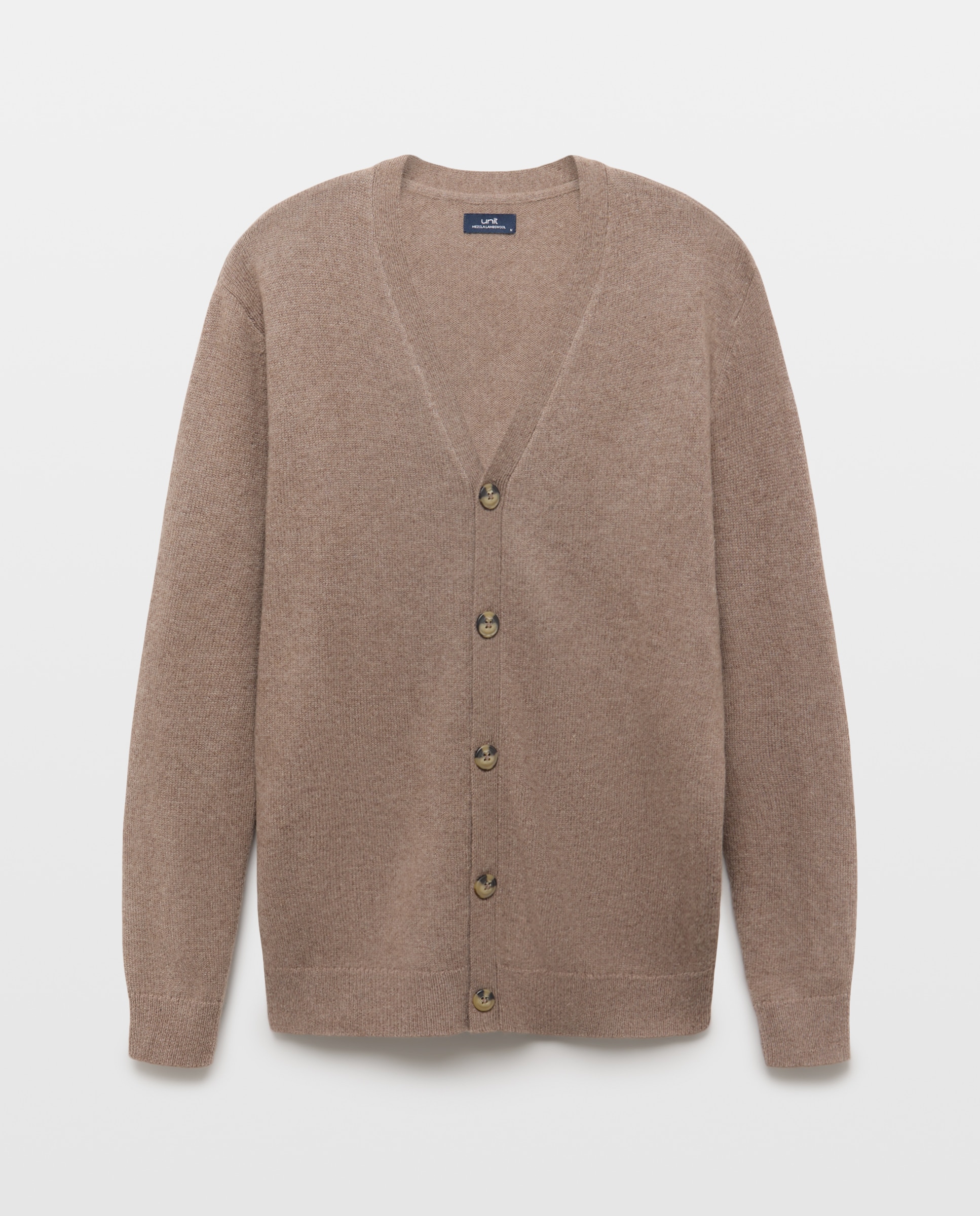 Cardigan de hombre botones liso Lambswool Nylon Marrón-4