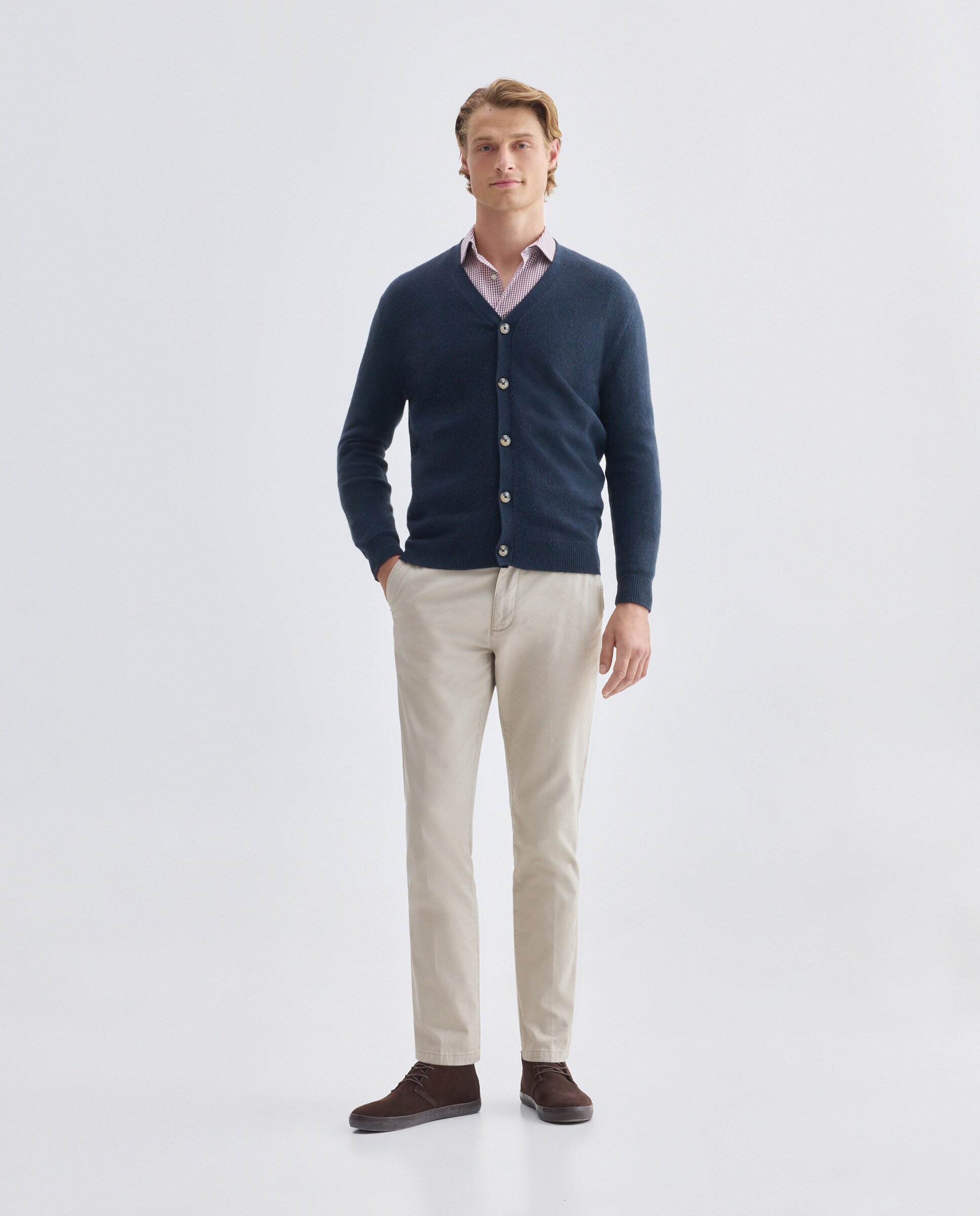 Cardigan de hombre botones liso Lambswool Nylon Azul marino-2
