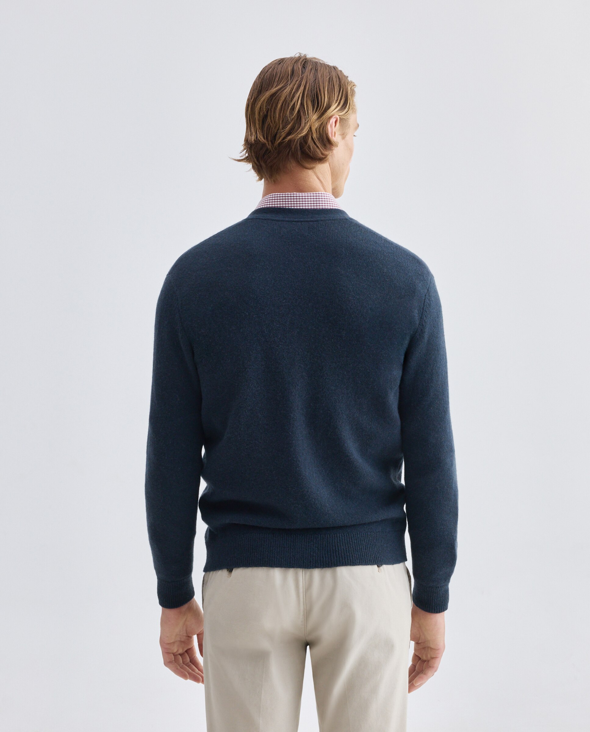 Cardigan de hombre botones liso Lambswool Nylon Azul marino-3