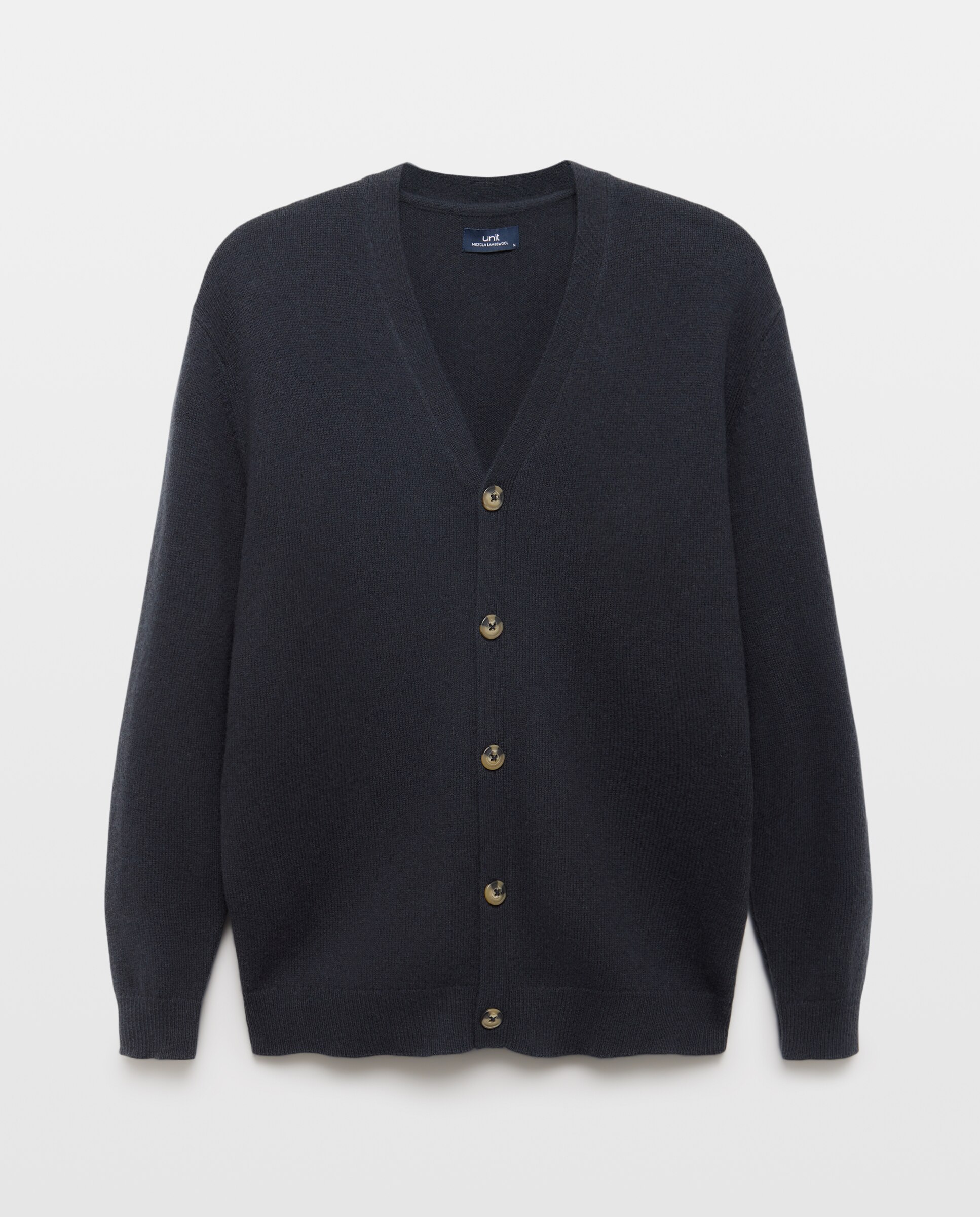 Cardigan de hombre botones liso Lambswool Nylon Azul marino-4