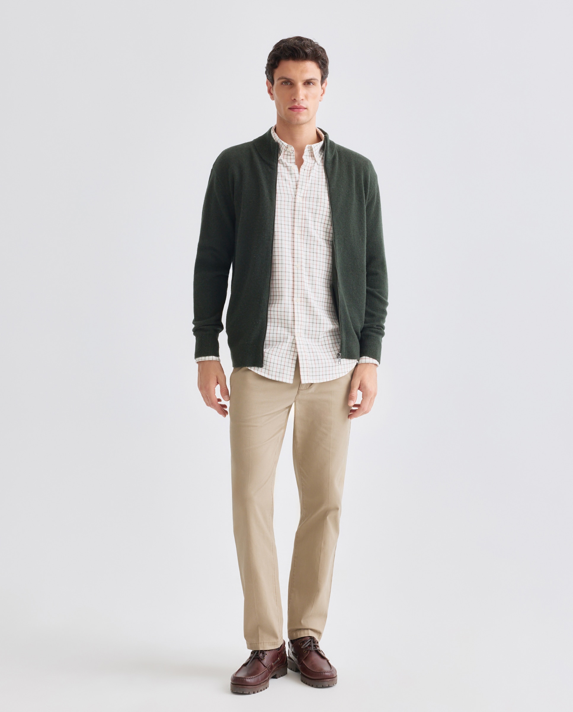 Chaqueta de hombre cremallera lisa Lambswool Nylon 530 Verde oscuro-2