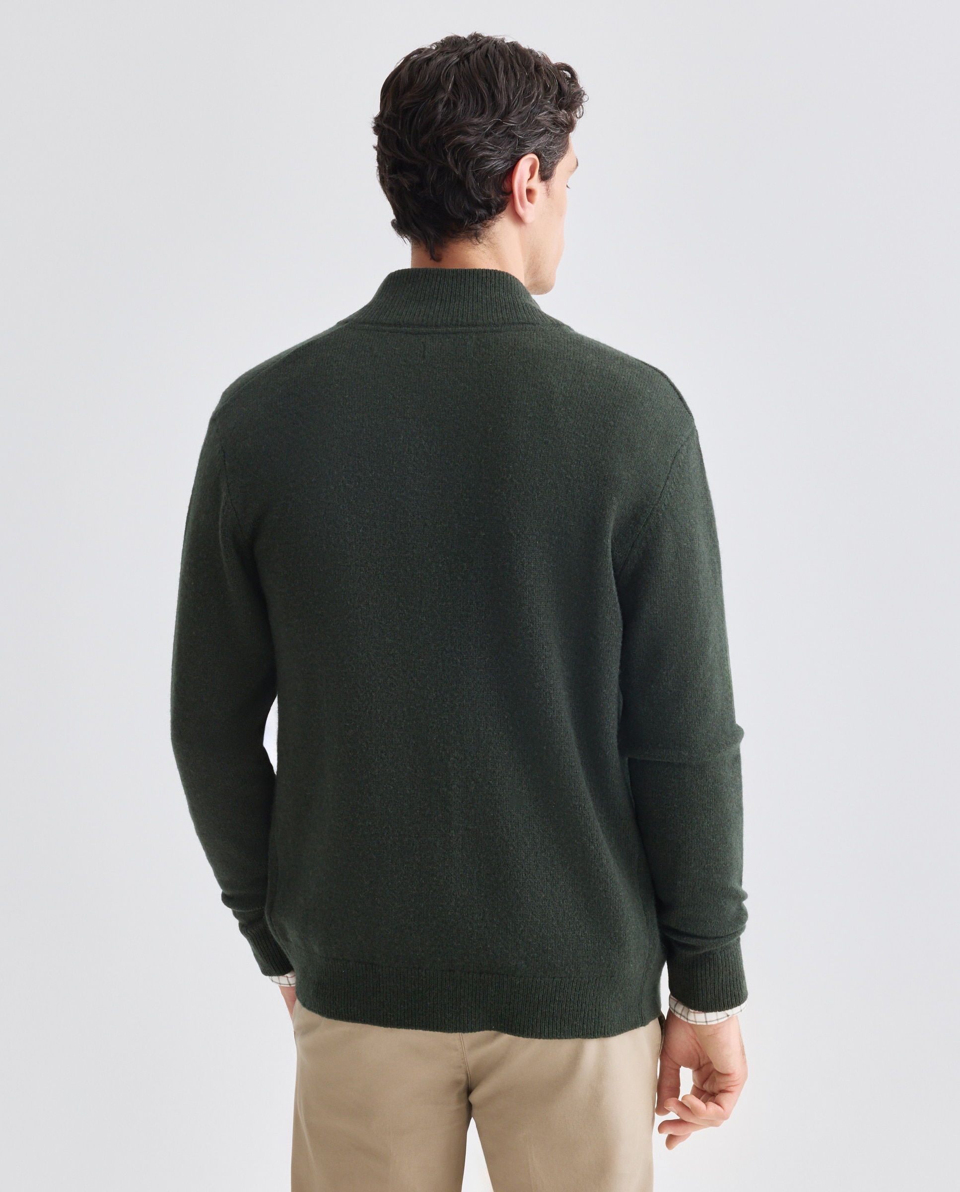 Chaqueta de hombre cremallera lisa Lambswool Nylon 530 Verde oscuro-3