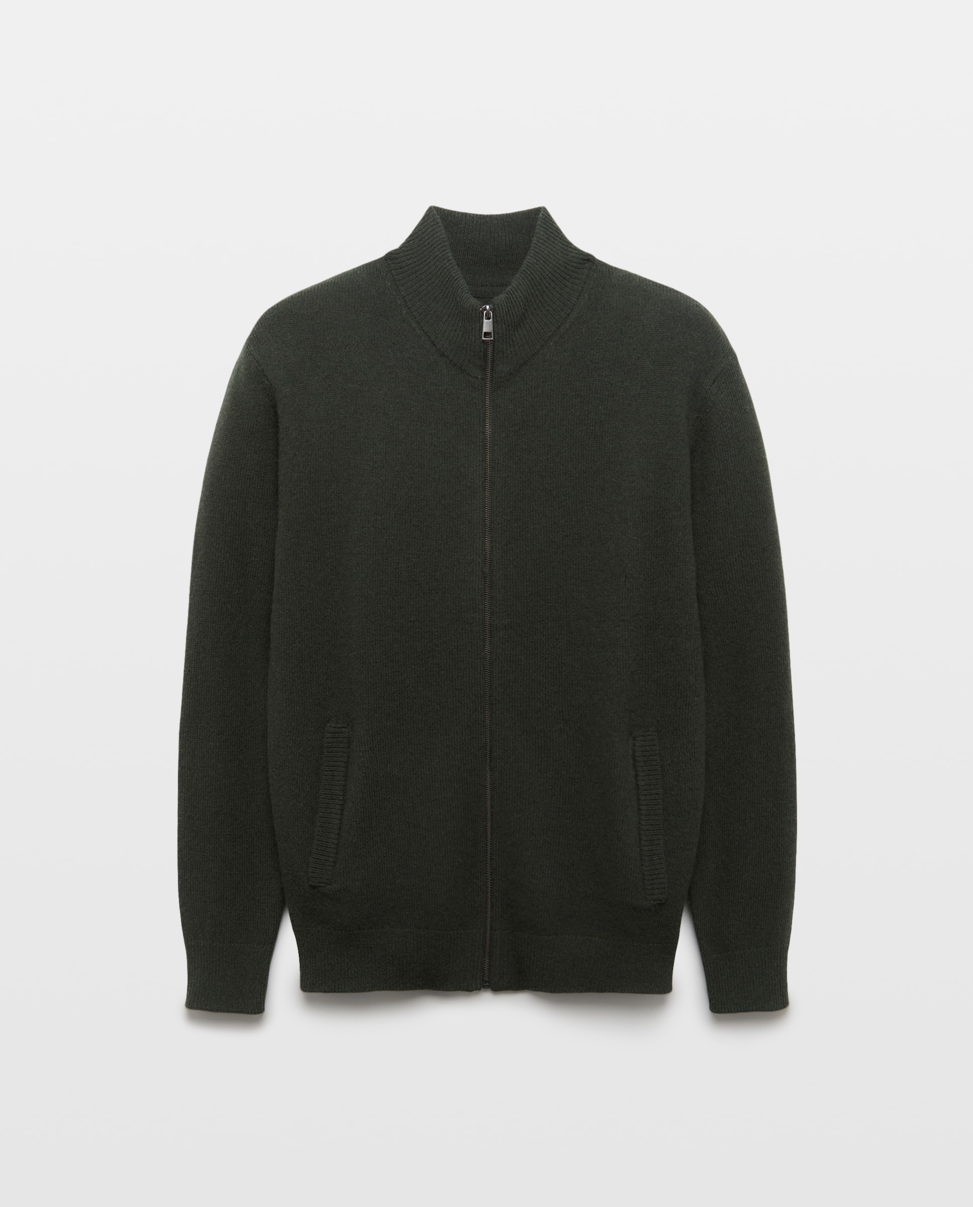 Chaqueta de hombre cremallera lisa Lambswool Nylon 530 Verde oscuro-4